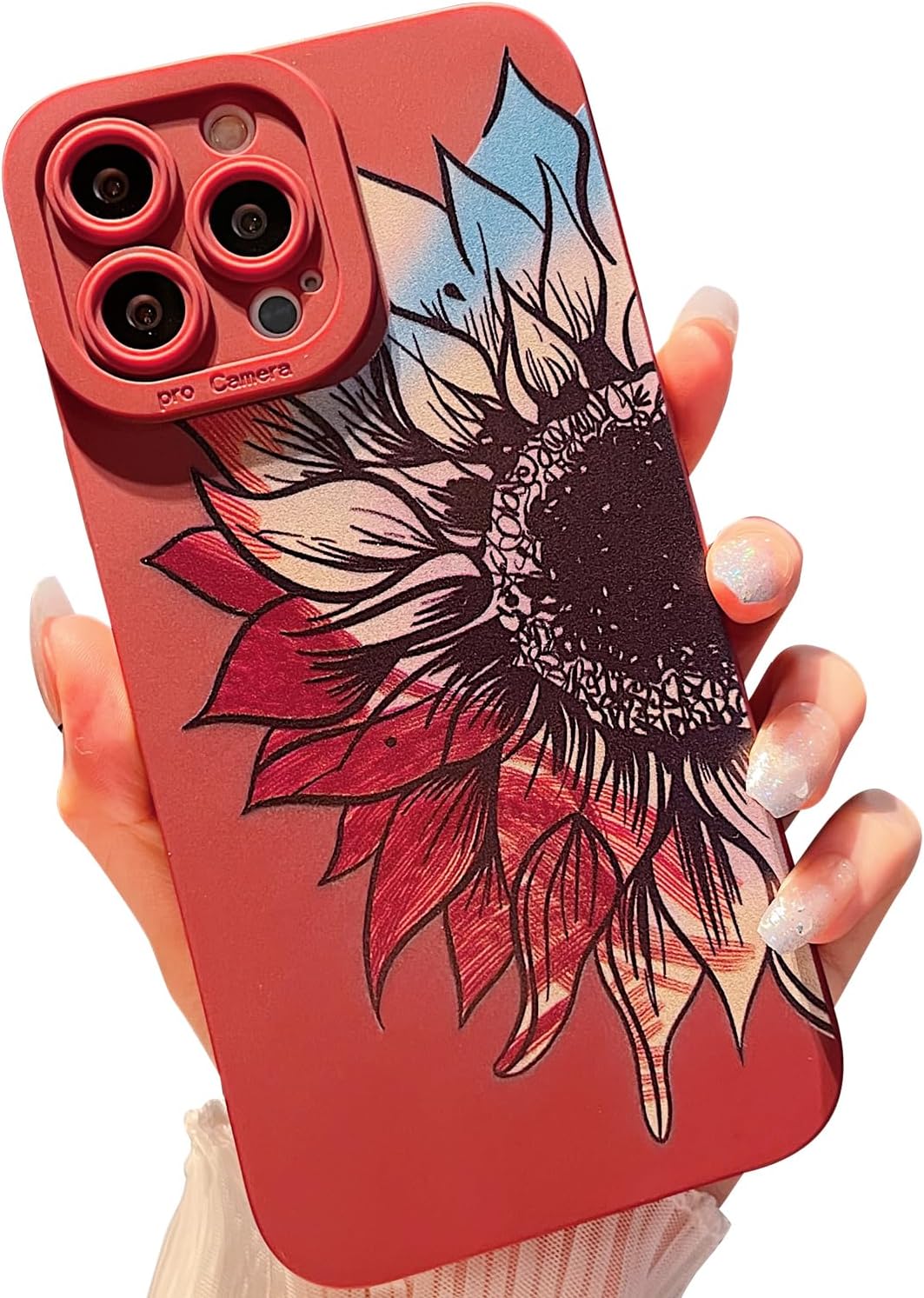 MINSCOSE Funda compatible con iPhone 13 Pro Max, bonito diseño pintado de girasol, delgada, suave, silicona líquida, floral, lisa, protección de