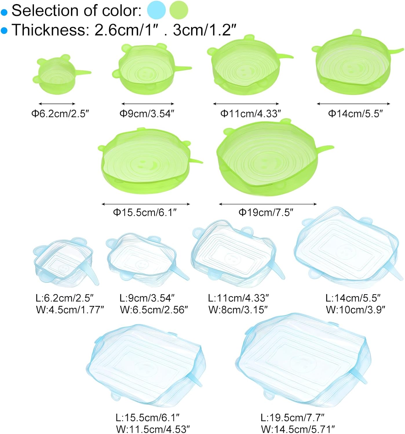 uxcell Tapas elásticas de silicona, paquete de 12 fundas redondas y rectangulares de silicona reutilizables, de diferentes tamaños para tazas,