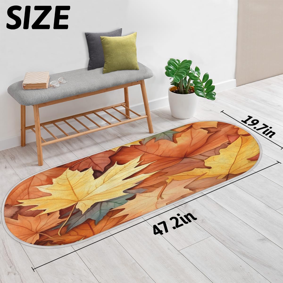 cfpolar Maple Leaves Bathroom Rugs Non-Slip Bath Rug Microfiber Bath Mat Absorbent Kitchen Mats and Rugs Machine Washable Oval Plush Floor Mat for