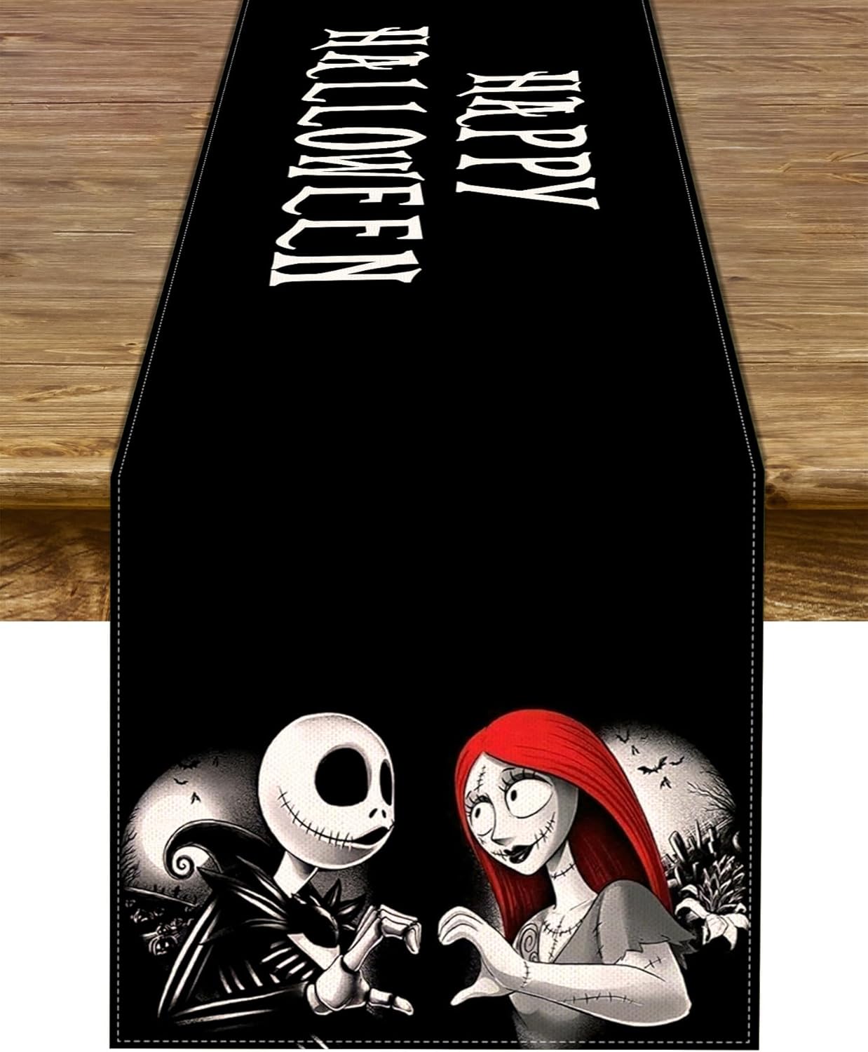 Sunwer Camino de mesa Happy Halloween The Nightmare Before Christmas Jack and Sally Party para interiores y exteriores, decoración para el hogar,