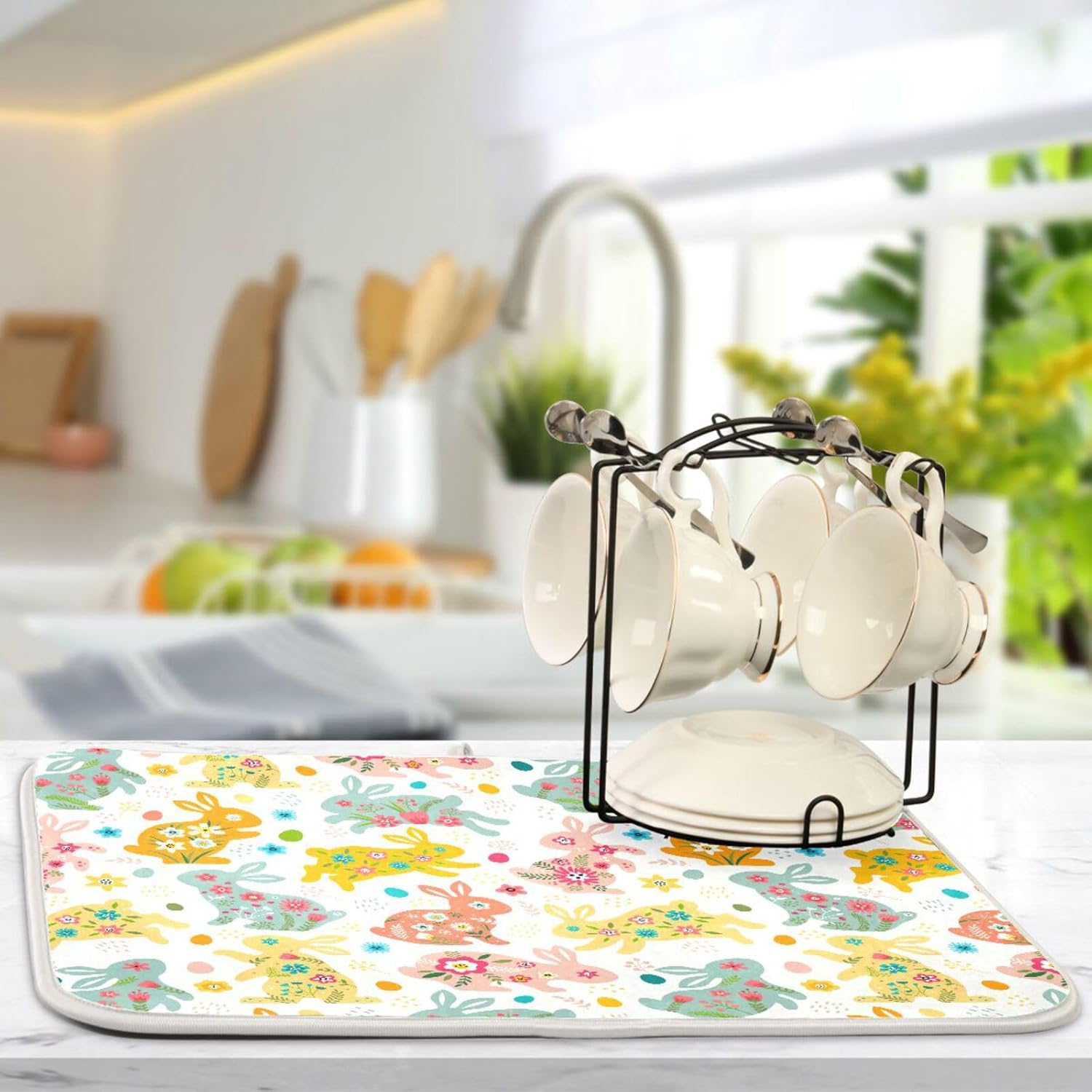 Easter Decorative Botanical Design Drying Dish Mat Washnable Absorbent Dish Drainer Mat For Kitchen Counter Kitchen Matt Tapete Para Cocina 16” x