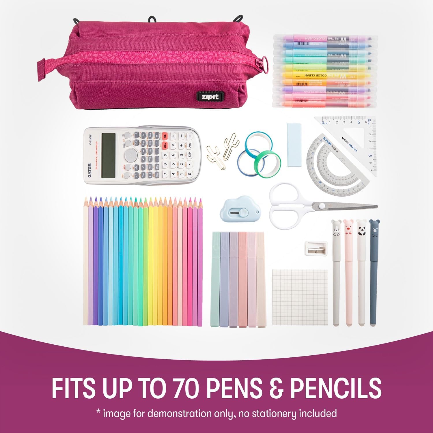 ZIPIT Lenny – Estuche para lápices para niñas, estuche de gran capacidad, estuche para lápices para la escuela, la universidad y la oficina (rosa)