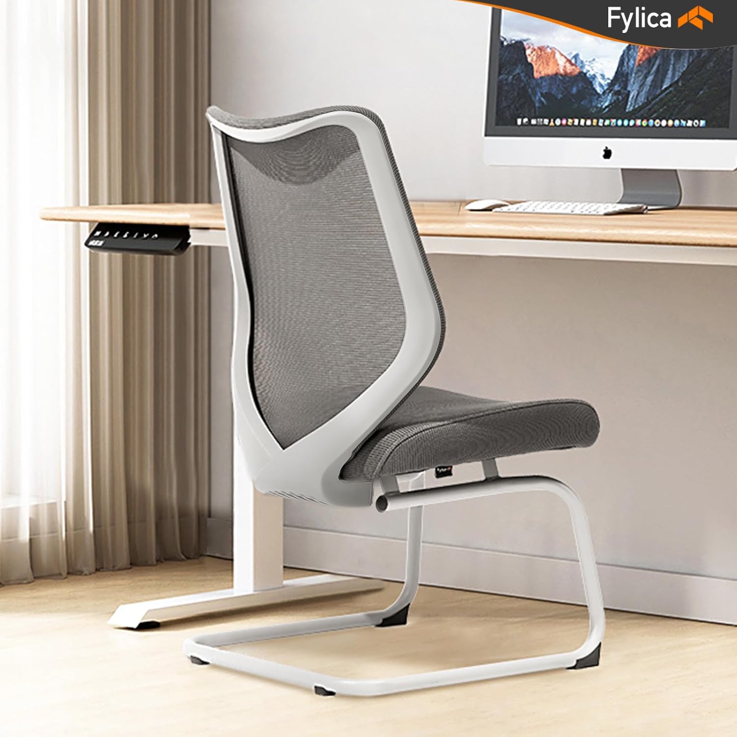 FYLICA Sillas de oficina sin ruedas, silla de sala de conferencias de malla transpirable, cojín mejorado y base de trineo, silla de recepción con