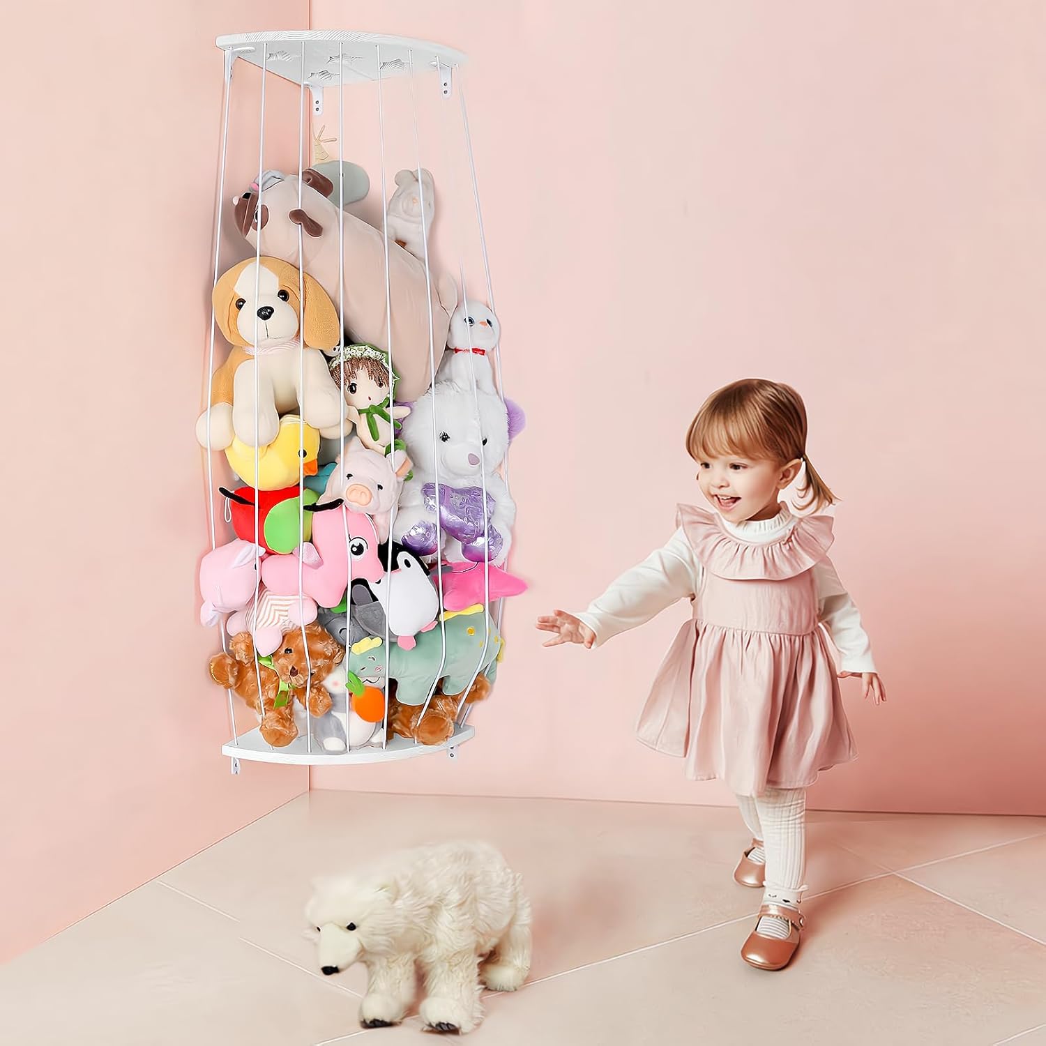 Soporte de madera para almacenamiento de animales de peluche con patrón de estrella, longitud ajustable, grande, organizador de juguetes de peluche