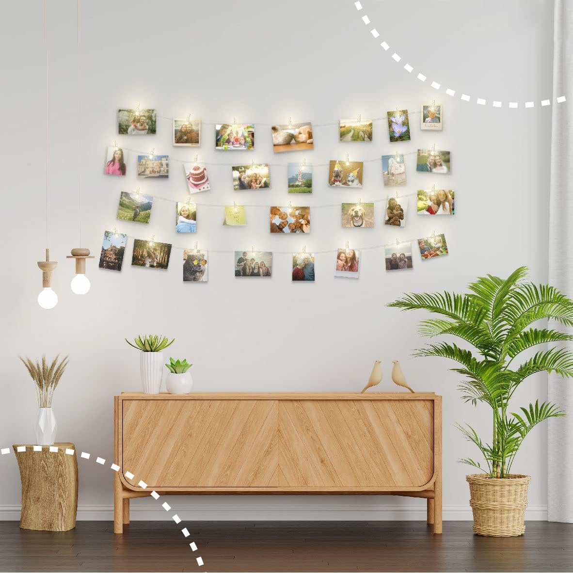 Cadena de luces con clip para fotos (16.4 ft, 50 LED, 30 clavijas), funciona con pilas, luz de hadas colgante para dormitorio