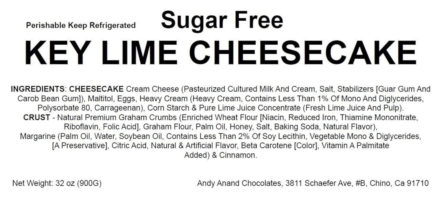 Andy Anand’s Tangy Sugar Free Key Cheesecake de lima de 9 pulgadas recién hecho para panadería, caja de regalo y tarjeta de felicitación, gran idea