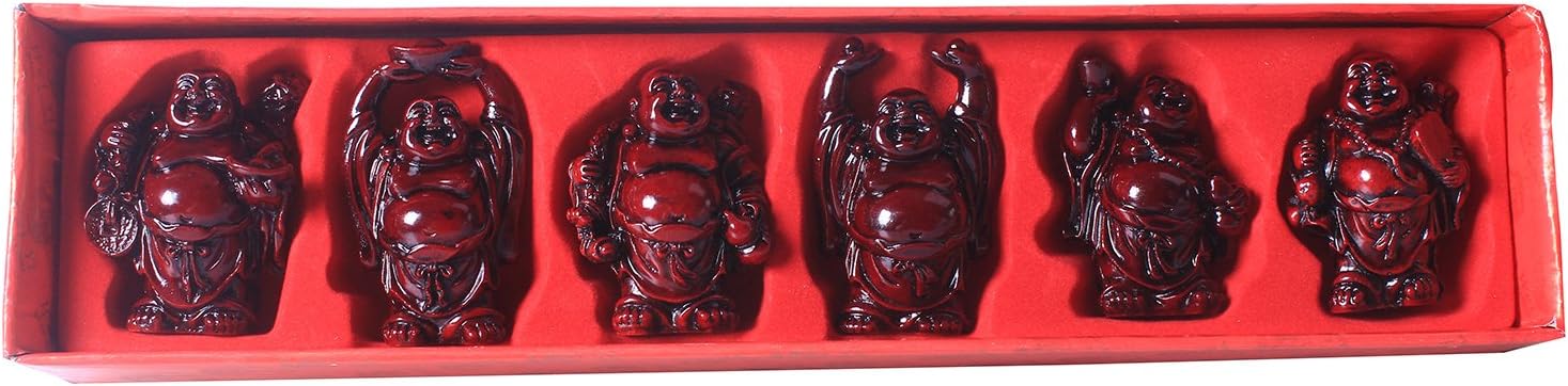 BRABUD – Juego de 6 figuras de resina roja de Buda sonriente de 2.5 pulgadas, buen regalo y colección (rojo grande)