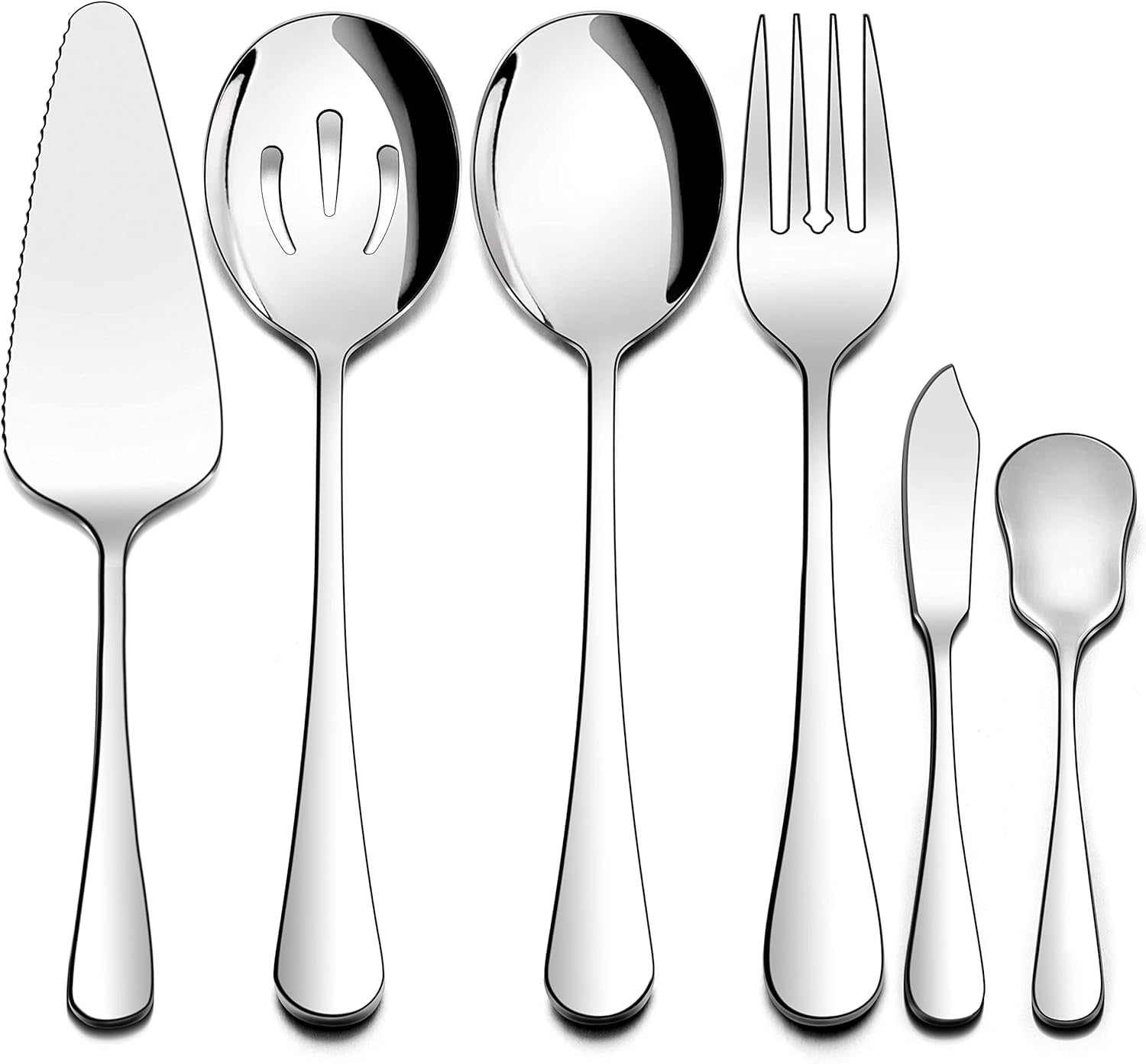 Homikit 6 utensilios de servir, juego de azafata de acero inoxidable, cubiertos de metal con cucharas de servir, tenedor, servidor de pastel,