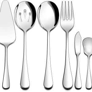 Homikit 6 utensilios de servir, juego de azafata de acero inoxidable, cubiertos de metal con cucharas de servir, tenedor, servidor de pastel, Homikit 6 utensilios de servir, juego de azafata de acero inoxidable, cubiertos de metal con cucharas de servir, tenedor, servidor de pastel,