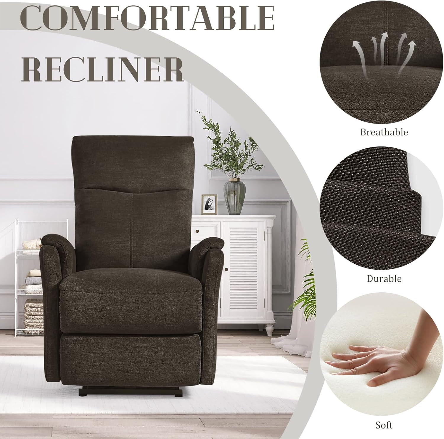 SoarFlash Power Recliner Chair for Living Room, Adjustable Home Modern Fabric Recliner Chair with USB Charge Port, Recliner Single Chair for Small