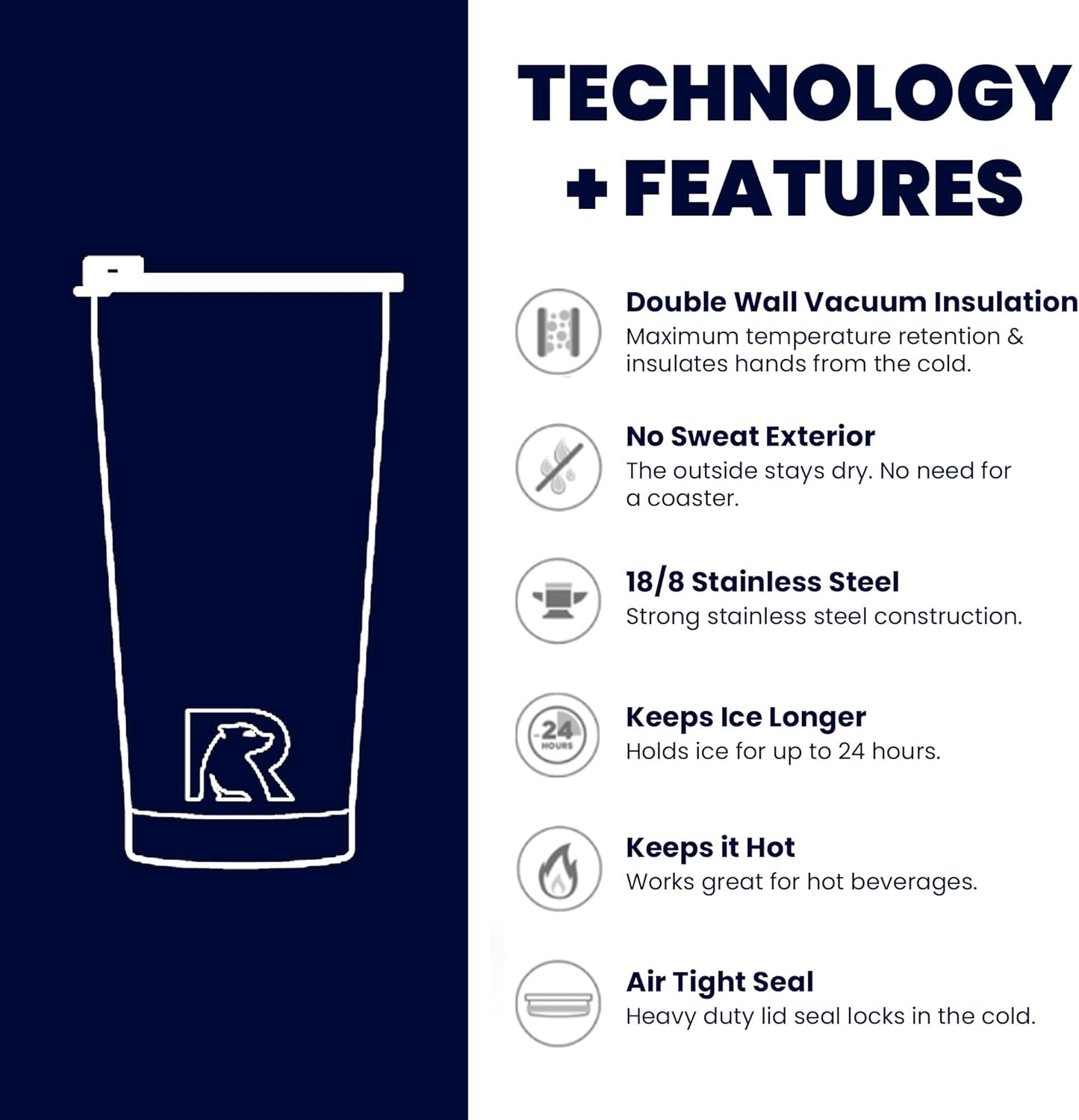 RTIC Pint – Vaso aislado de acero inoxidable de 16 onzas para café, cóctel congelado, bebida, taza de viaje de té con tapa, a prueba de derrames,