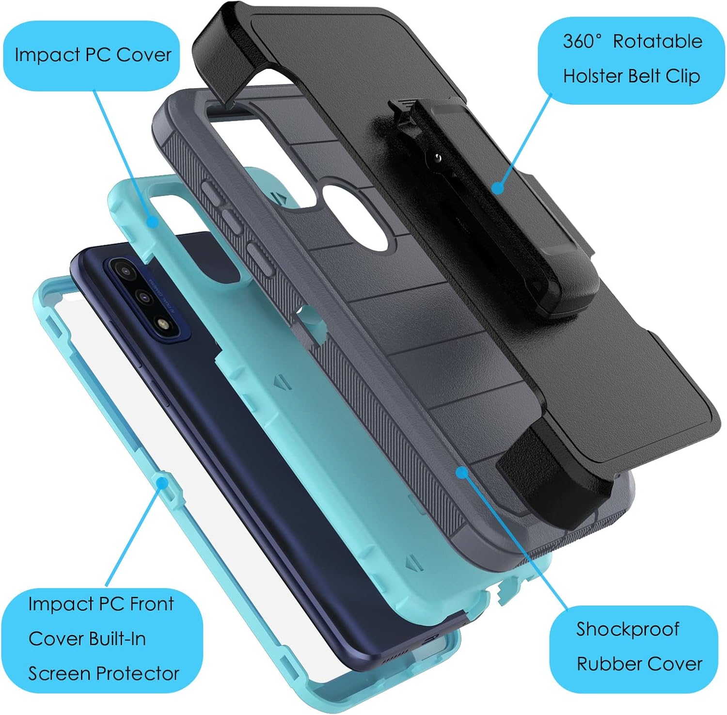 Njjex Funda resistente para Motorola Moto G Pure para Moto G Power 2022 con funda de clip para cinturón, protector de pantalla integrado resistente