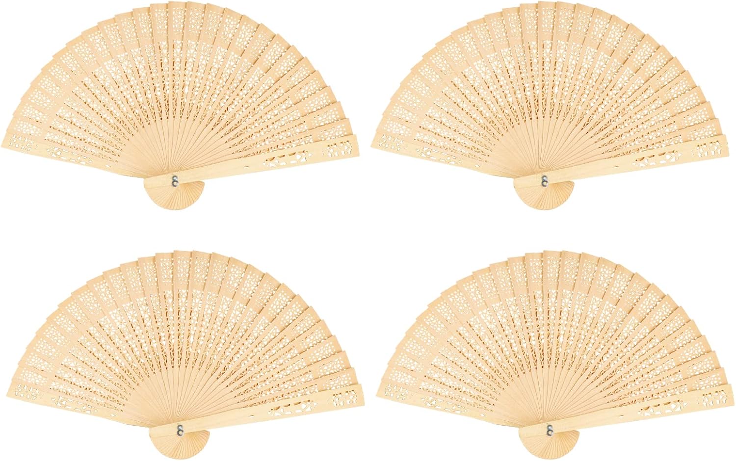 Abanicos plegables de madera, 4 ventiladores de mano de madera clásica, abanicos de mano de madera tallada hueca con borla para cosplay, baile,