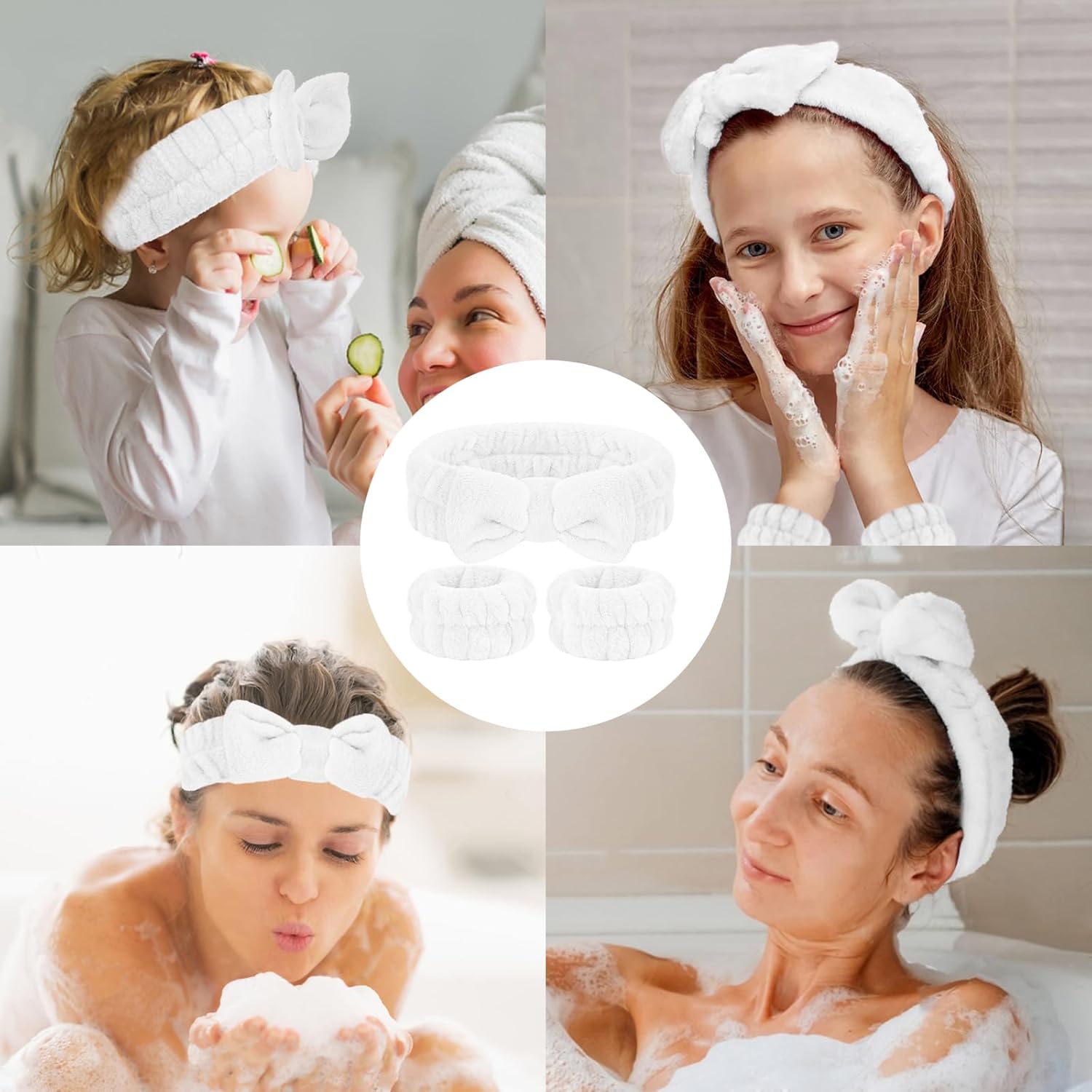 Juego de 2 diademas y muñequeras para lavado de cara, toallas de muñeca para lavar la cara con soporte, pulseras de microfibra para lavar la cara,