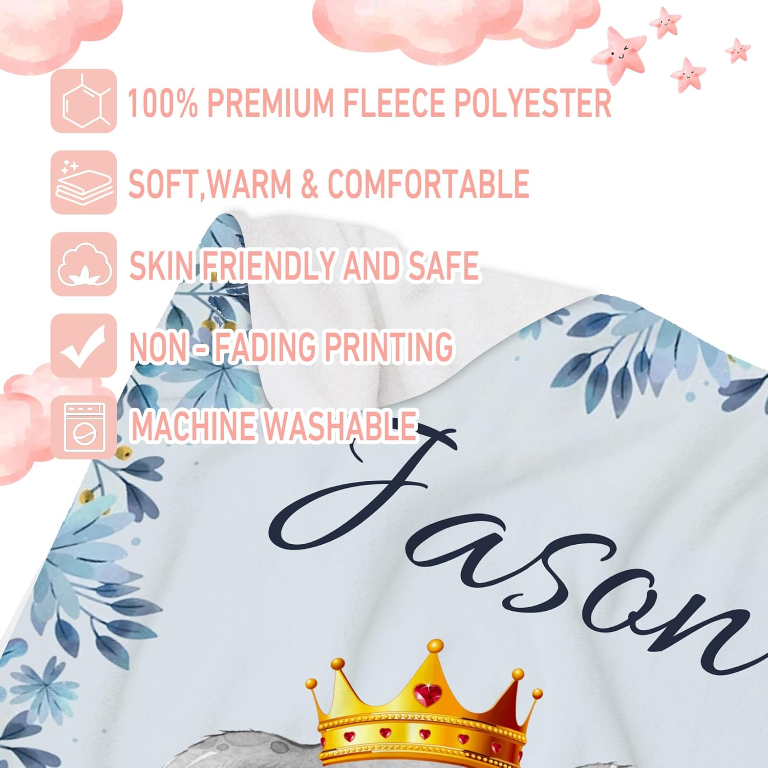 Mantas de bebé personalizadas para niñas y niños con elefante, mantas de cama con nombre para bebés y niños, forro polar de felpa súper suave