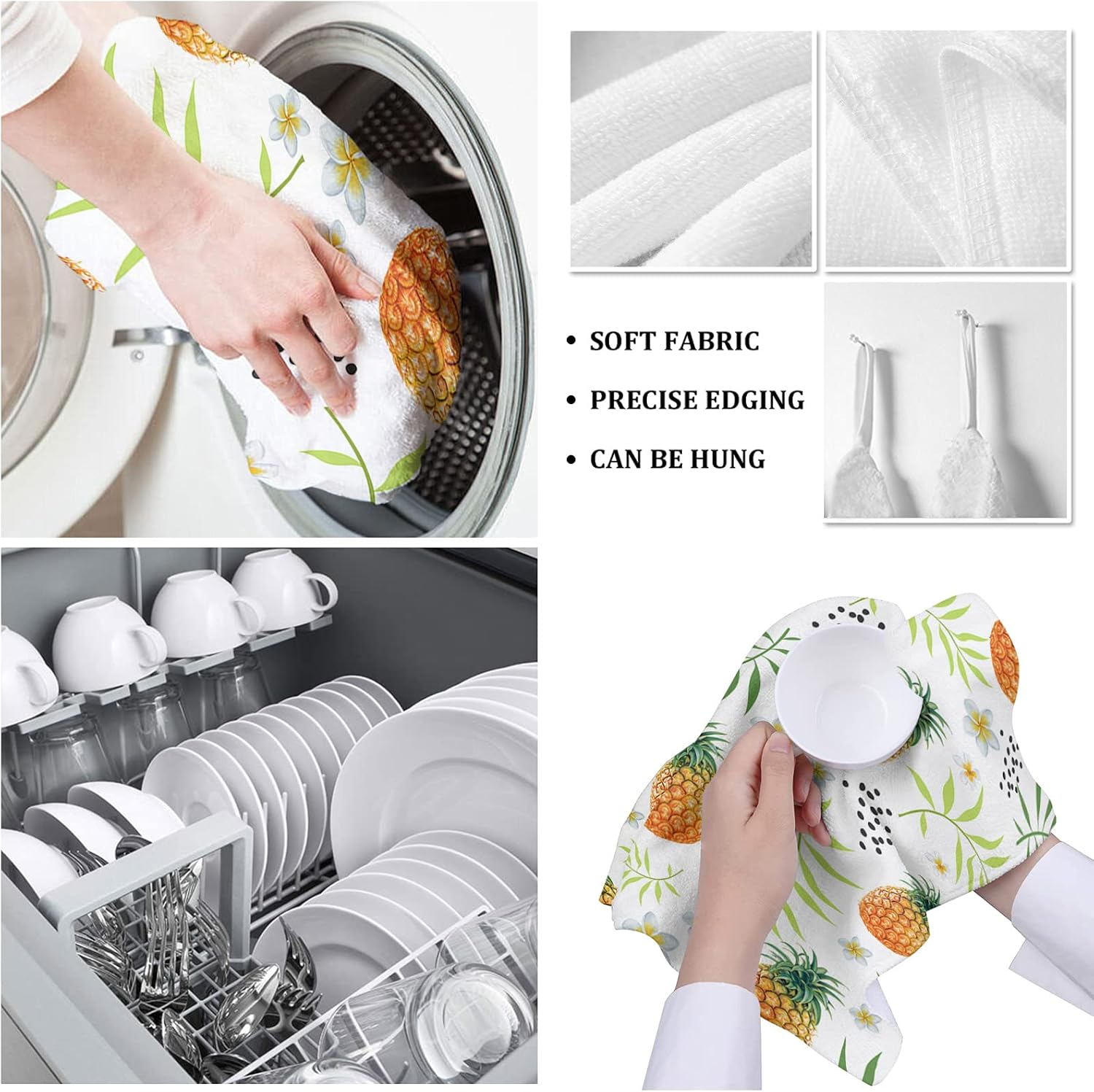 Paquete de 2 toallas de cocina y paños de cocina, plantas y piña plumeria de 18 x 28 pulgadas, toallas de mano absorbentes de secado rápido para