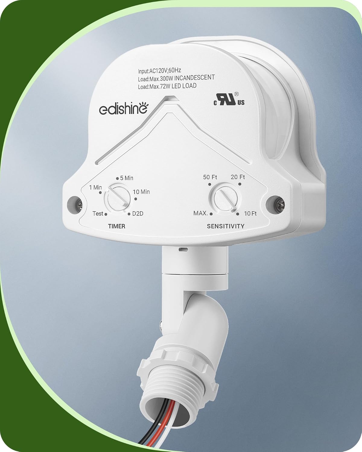EDISHINE Sensor de movimiento, sensor automático de anochecer a amanecer, sensor PIR de movimiento de 120 V CA, rango de detección y tiempo de