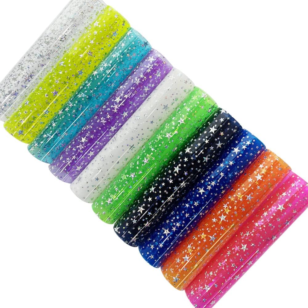 XHT 10 piezas de tela de vinilo de PVC brillante, 8.3 x 11.8 pulgadas, transparente, estampado láser estrella, impermeable, para lazos para el