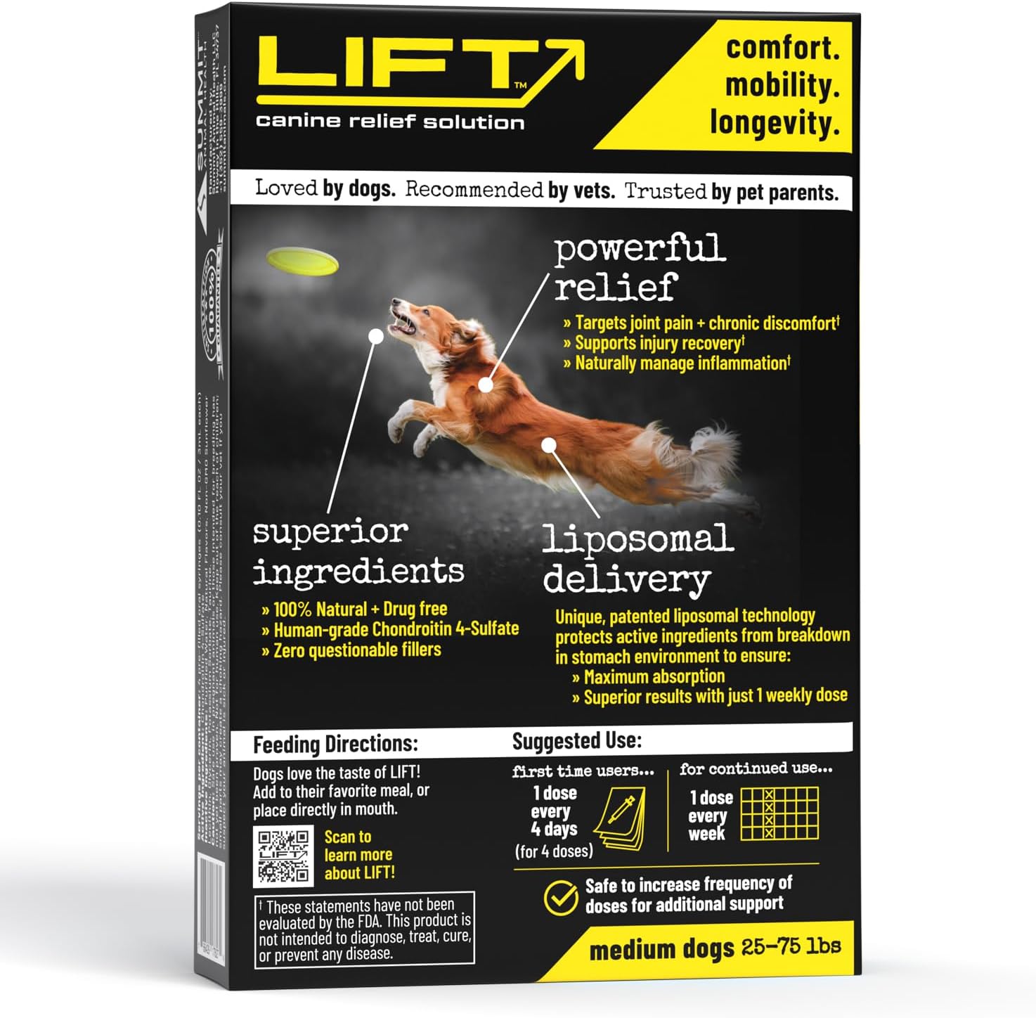 Summit Animal Lift – Suplemento de salud para aliviar el dolor canino, vitamina de apoyo para la cadera y las articulaciones, cronroitina líquida