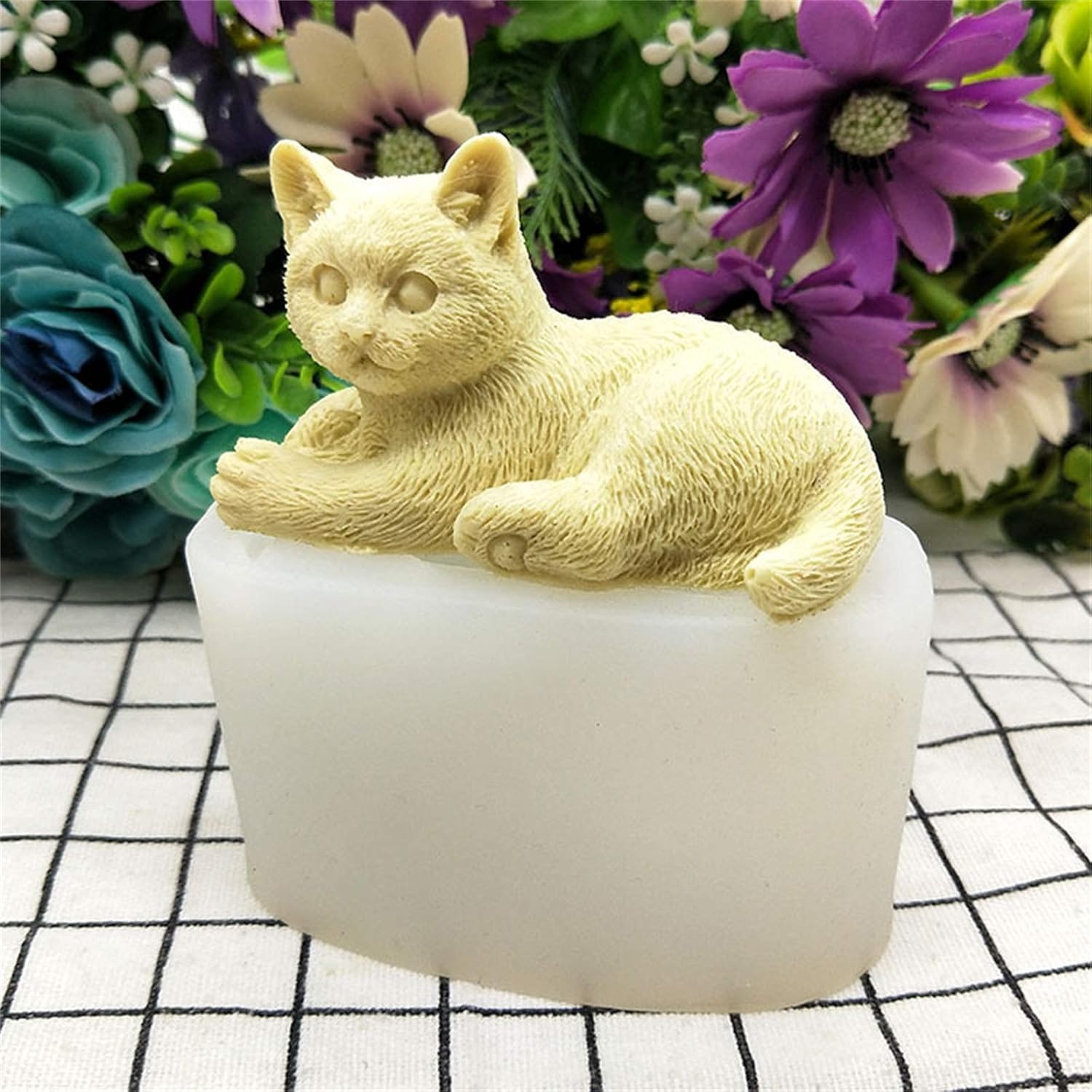 Moldes de silicona para gatos mentirosos, lindos moldes de jabón de silicona, moldes de jabón en forma de animales 3D, moldes de jabón hechos a