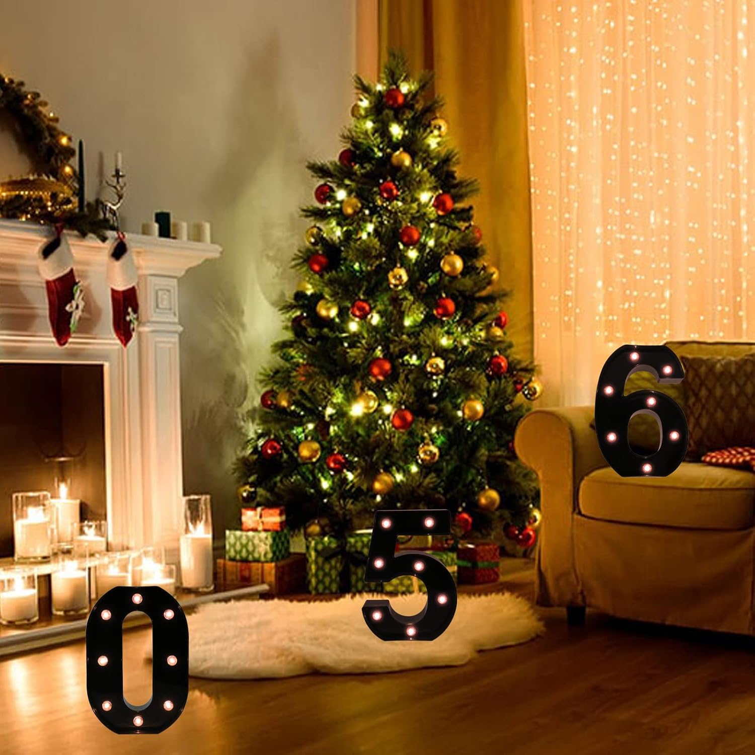 Letrero de número de marquesina del alfabeto negro con luces LED para luz nocturna, hogar, bar, Navidad, fiesta de cumpleaños, boda, decoración 1