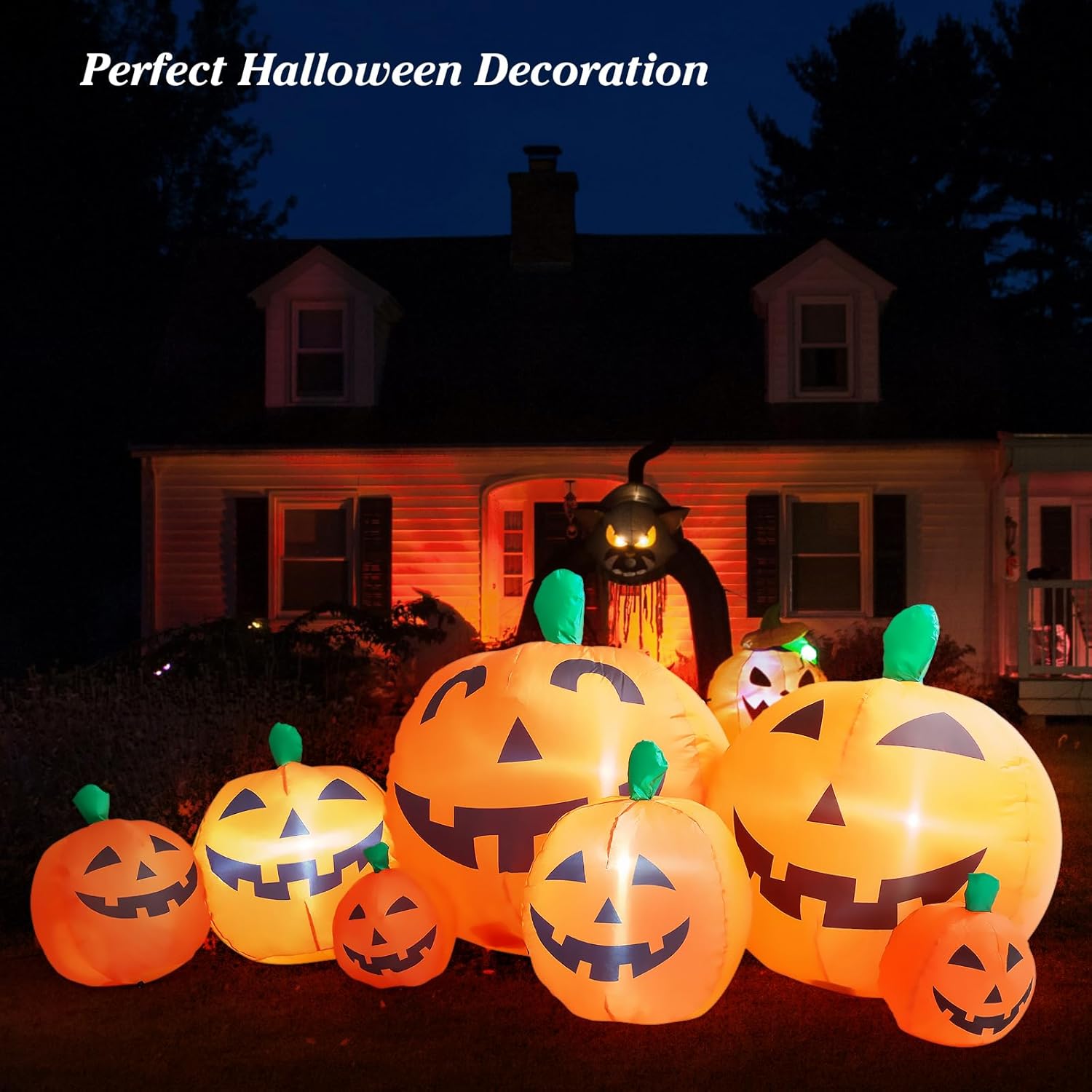 Calabaza inflable de Halloween de 7.5 pies, decoración para exteriores, 7 calabazas LED para decoración de fiesta de Halloween, hogar, vacaciones,