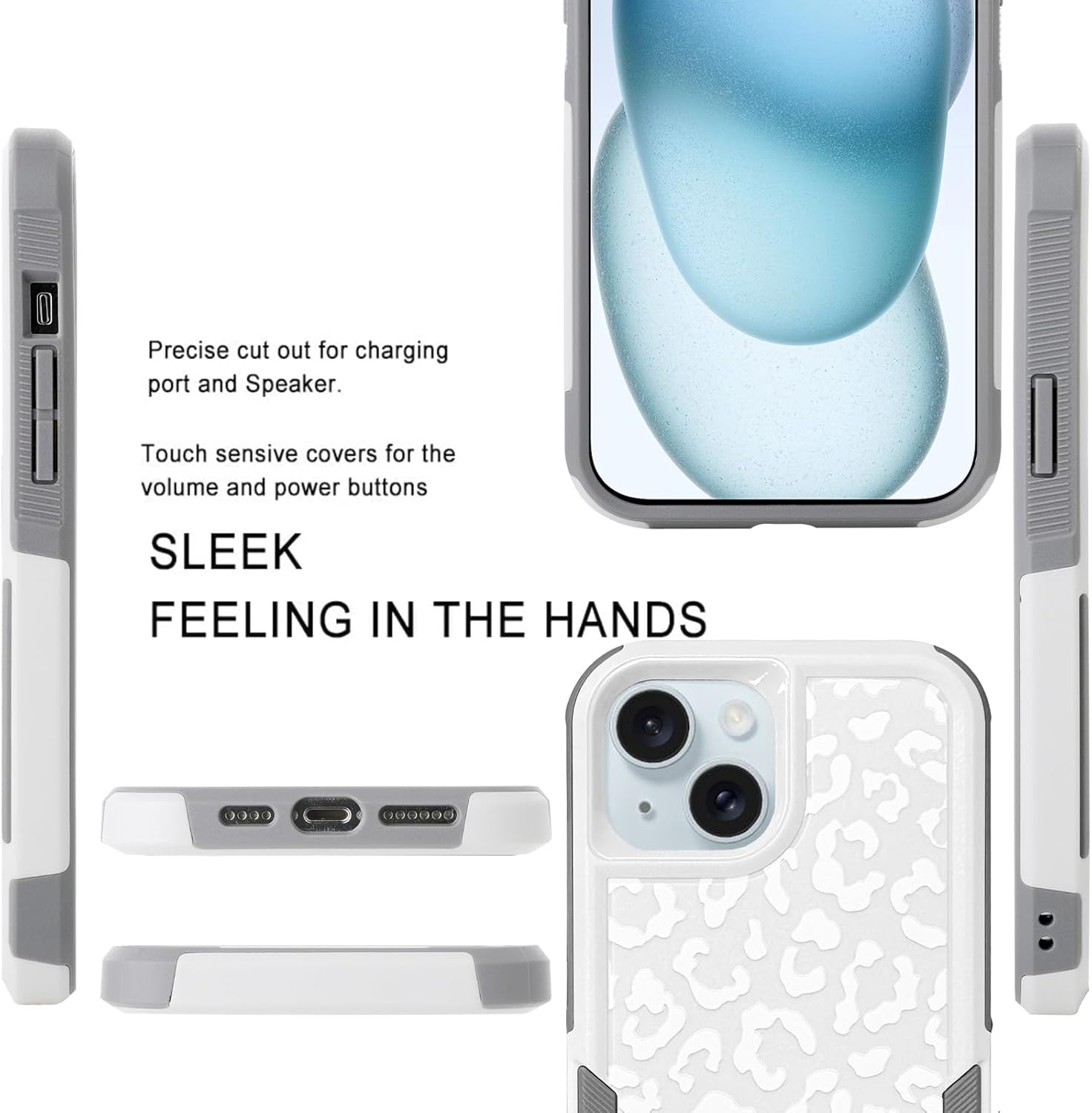 MOWIME Funda compatible con iPhone 15 de leopardo, estampado de guepardo, a prueba de golpes, resistente, TPU duro, parte trasera de policarbonato