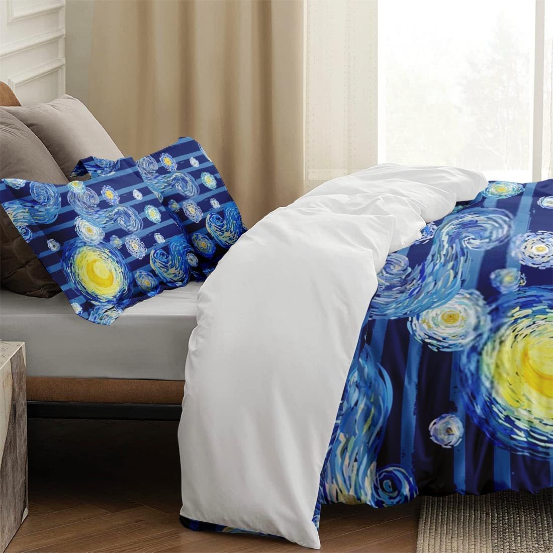 Juego de funda de edredón, luna amarilla estrellada para niños y adultos, decoración de dormitorio de niños y adultos, juego de funda de edredón