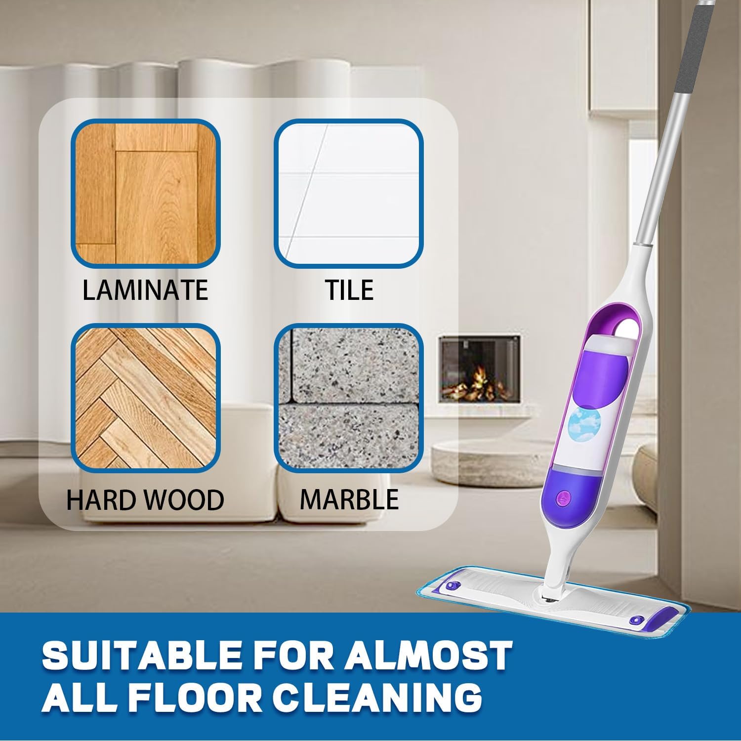 Almohadillas de microfibra compatibles con Swiffer PowerMop, repuestos de almohadillas planas lavables para mopa (azul) para limpieza en húmedo y