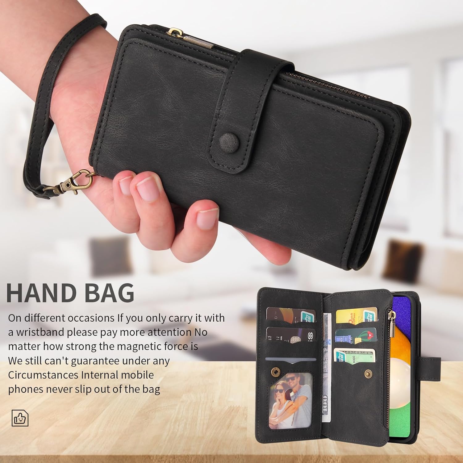 Asuwish Funda de teléfono para Samsung Galaxy A52A52S 5G Funda tipo cartera con protector de pantalla de vidrio templado y correa para la muñeca de