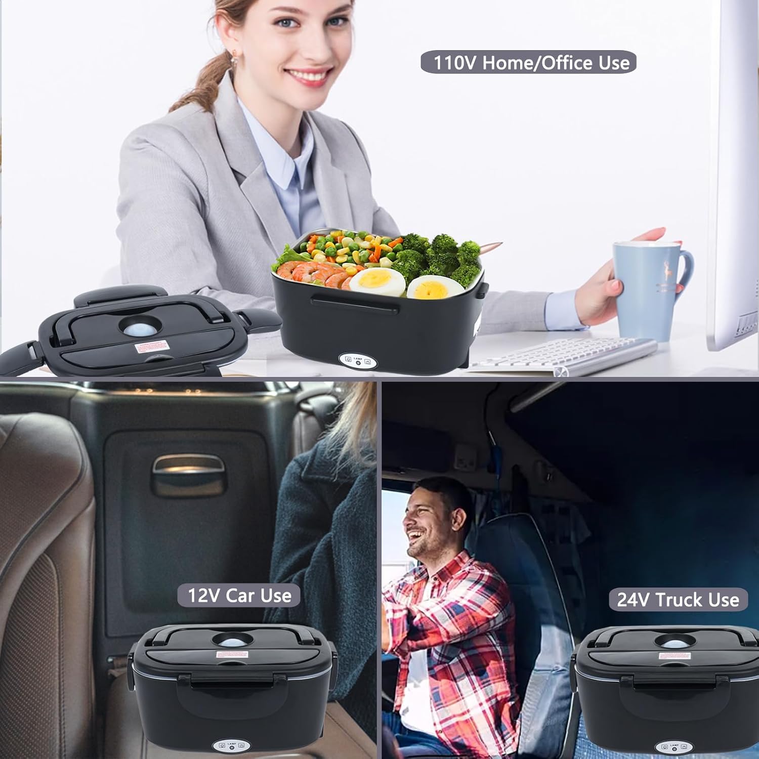 Fiambrera eléctrica calentadora de alimentos, 2 en 1, para automóvil, camión, hogar, trabajo, adultos, calefacción de alimentos, a prueba de fugas,