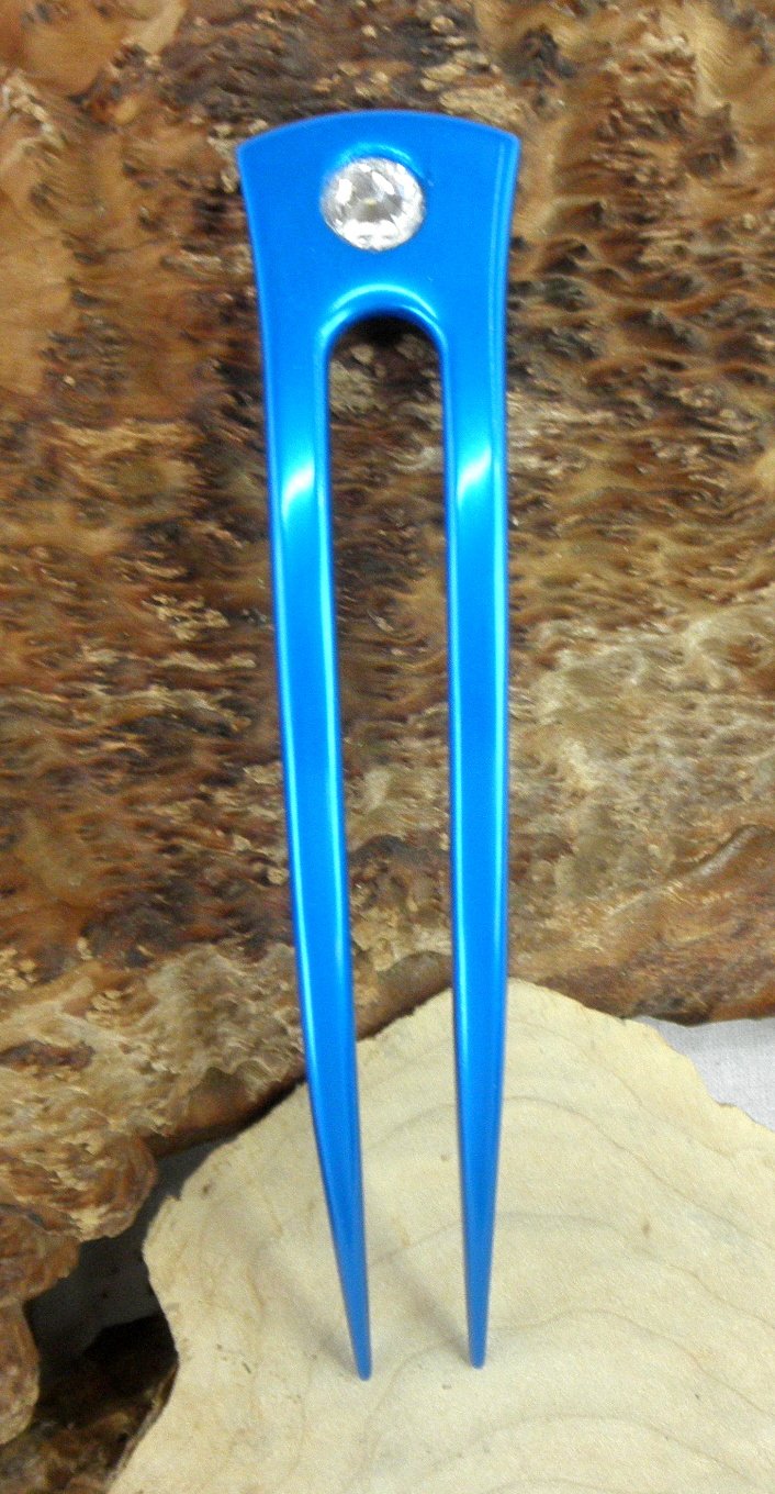 Jwl aluminio anodizado Dos Prong Curved 6″ Tenedores de pelo irrompible impermeable Pick Pic Pin Tenedor  Hawaiian Style, Agua (Aqua)