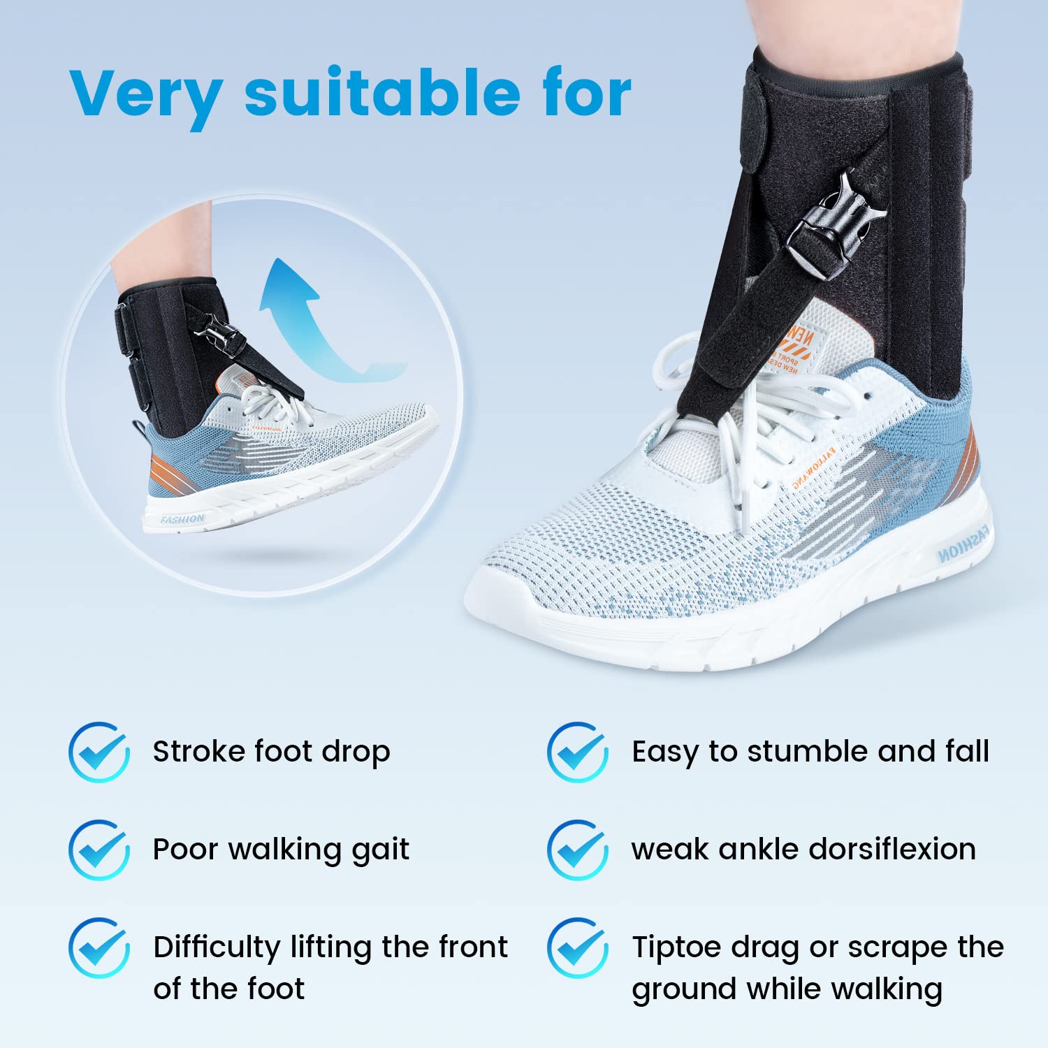 Soporte para pie caído para caminar con zapatos se adapta a izquierda y derecha, soporte AFO ajustable para hombre y mujer, férula de pie para