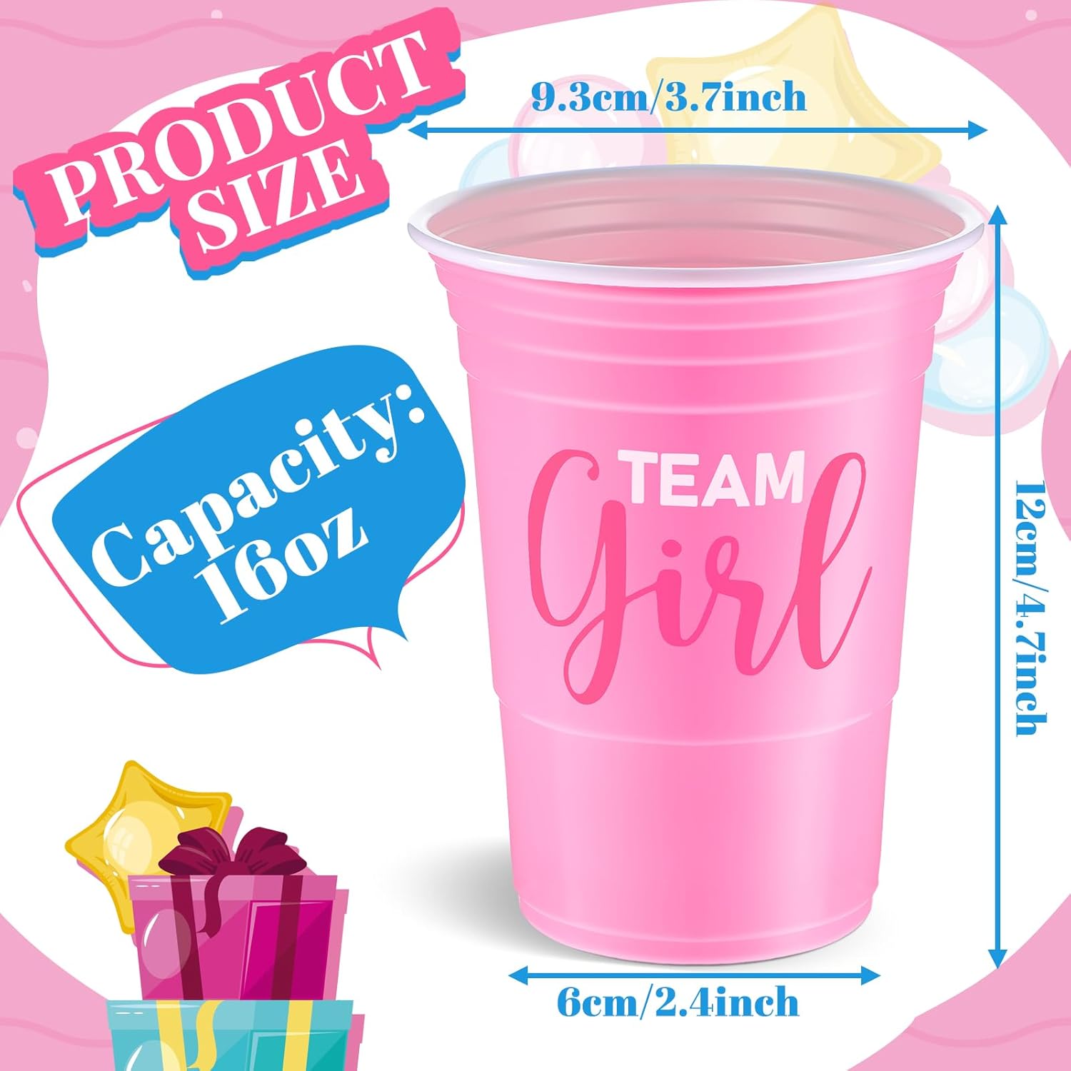 Norme 48 vasos de plástico de revelación de género de 16 onzas para equipo y niña, vasos desechables de polipropileno para baby shower, vasos de