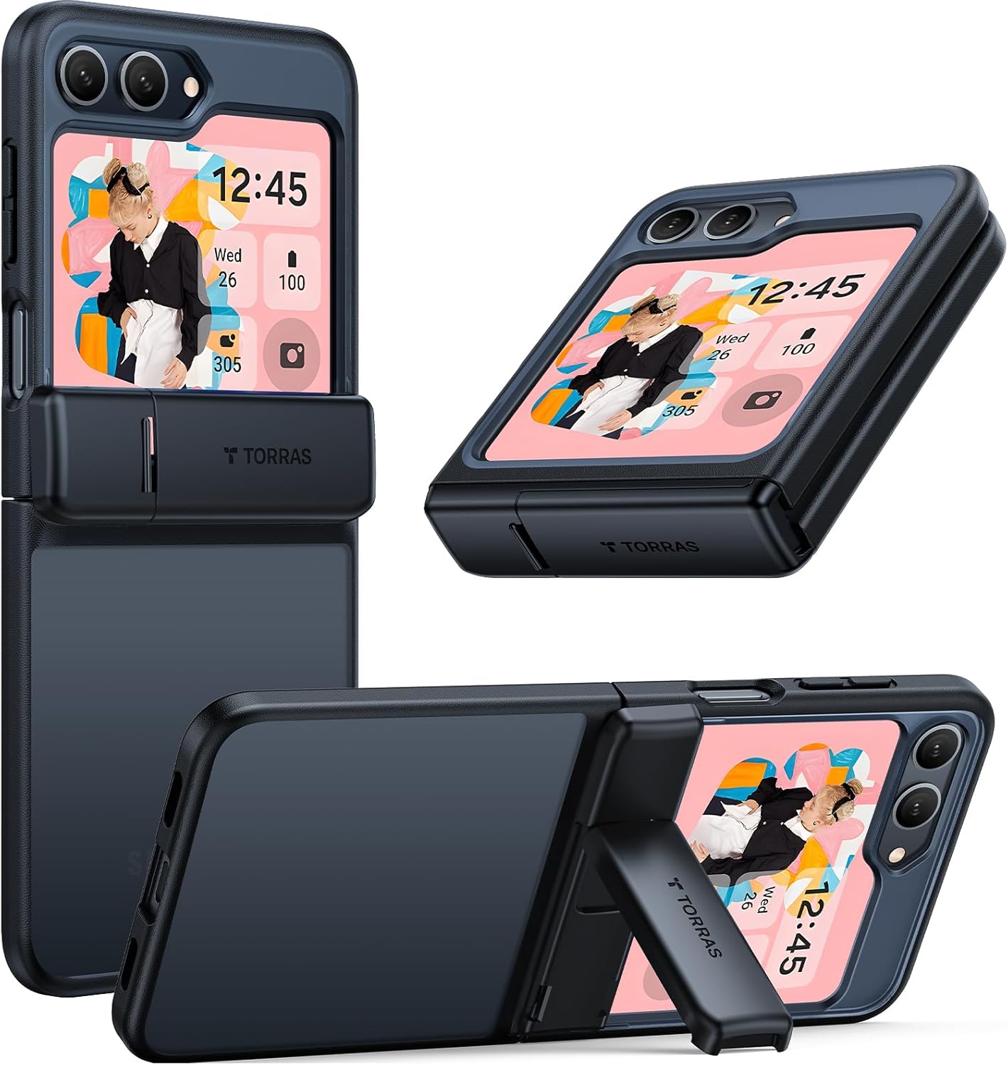 TORRAS Armor Stand – Funda para Samsung Galaxy Z Flip 5 con cubierta de bisagra y soporte integrado, protección contra caídas de grado militar,