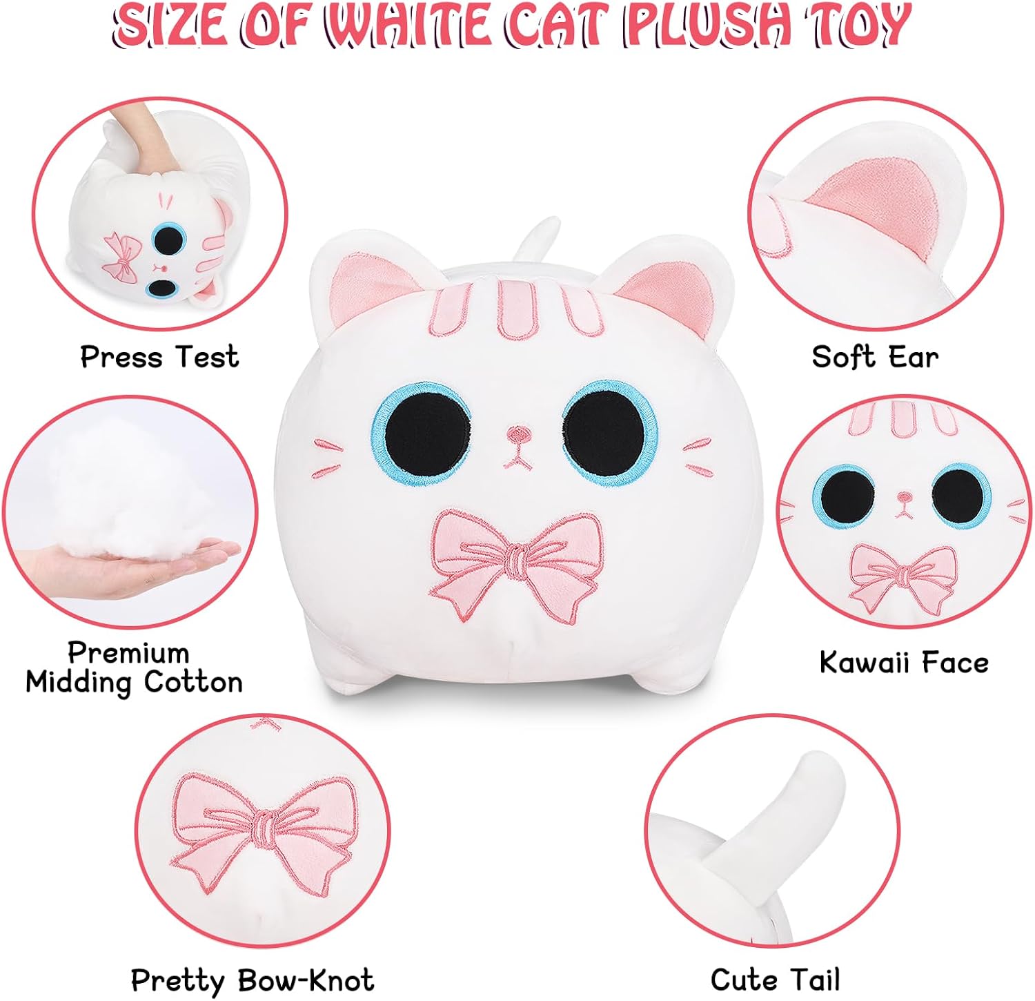 Peluche de gato blanco, regalos para novia, animales de peluche de gato grande de 20 pulgadas, almohada de cuerpo de gato gigante, juguete de
