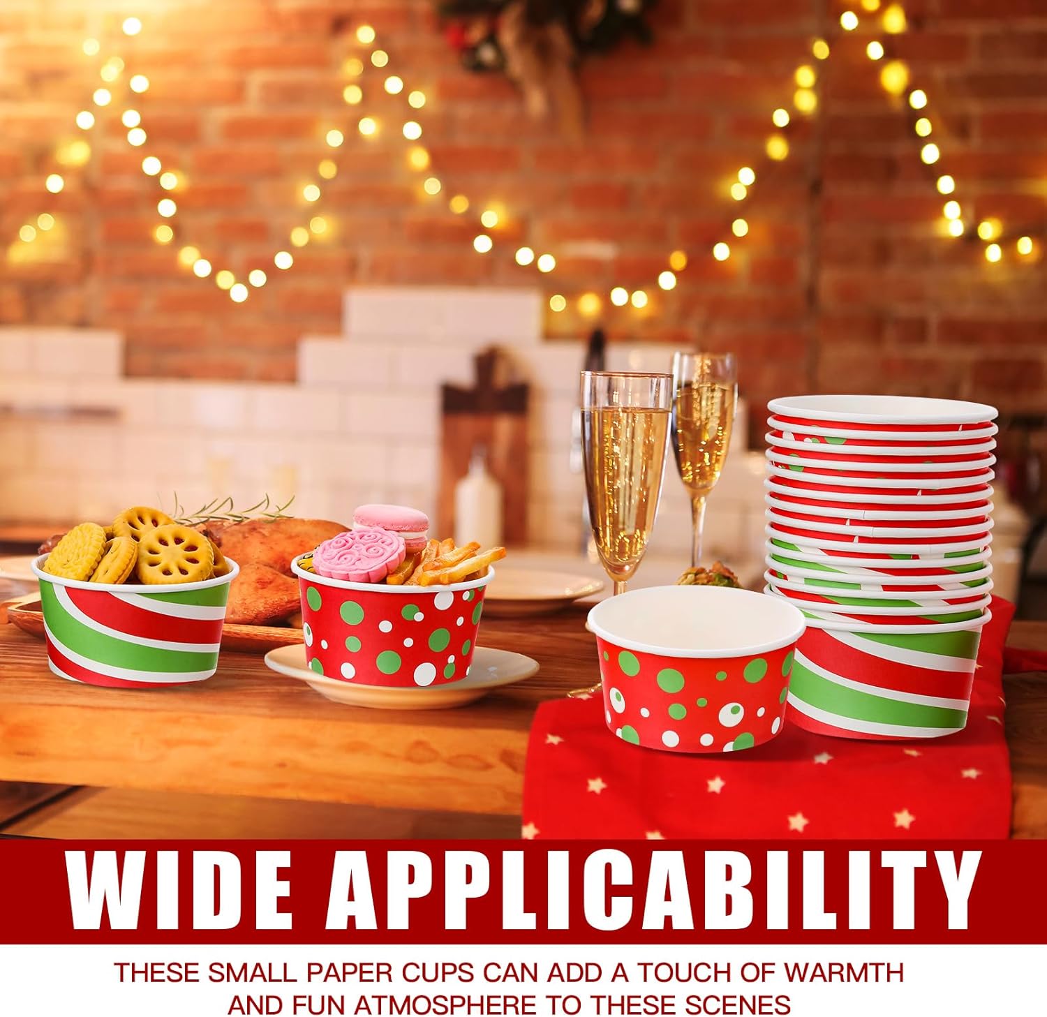 Paquete de 72 tazas de aperitivos de Navidad de 16 onzas, tazas desechables para helado, cuencos de papel para yogur, tazas de postre, vasos de