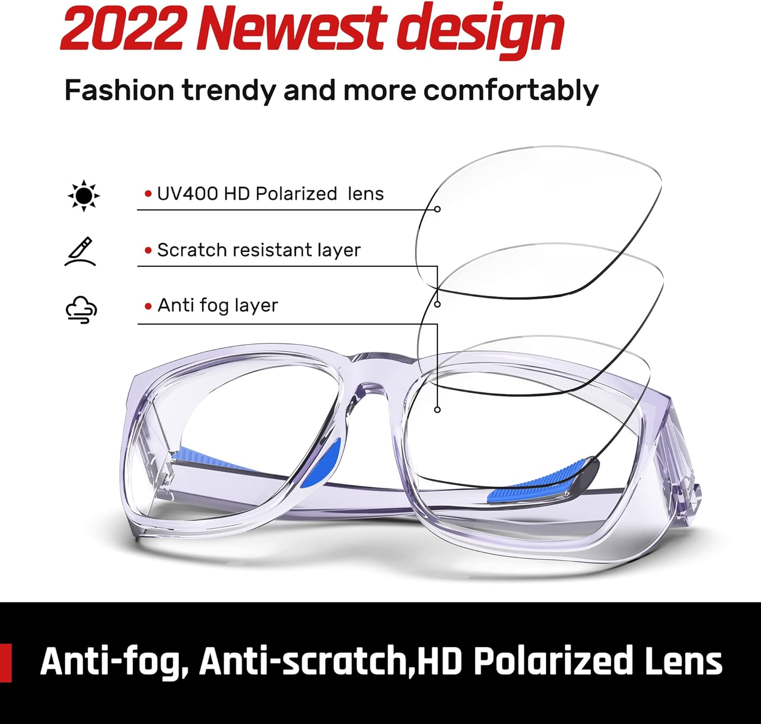 RIVBAO Gafas de seguridad para los ojos con protección UV, resistentes a los arañazos y antiniebla, gafas de laboratorio sobre gafas TA24