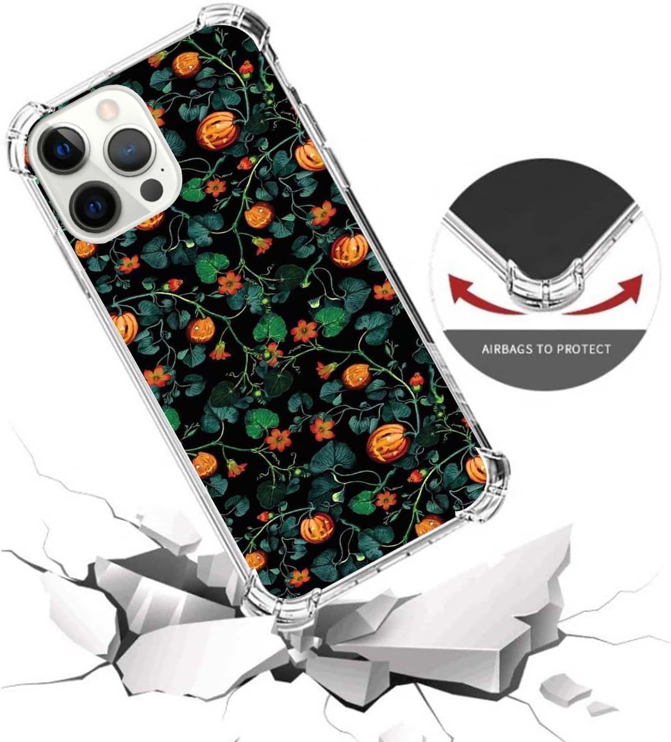 Funda de teléfono con diseño de plantas de calabaza de Halloween para iPhone 14 Pro, cubierta de jardín de calabaza para adolescentes, hombres y