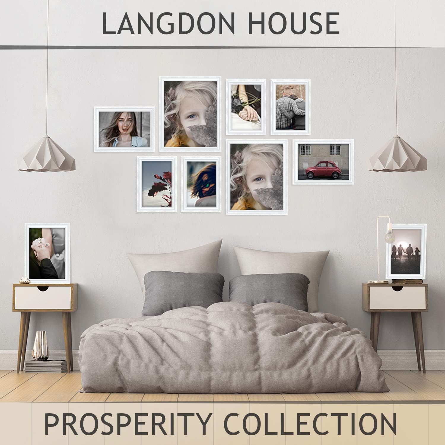 Langdon House Portarretratos de 5 x 7 pulgadas (blanco, paquete de 6), juego de marcos contemporáneos, montaje en pared o mesa, colección Prosperity
