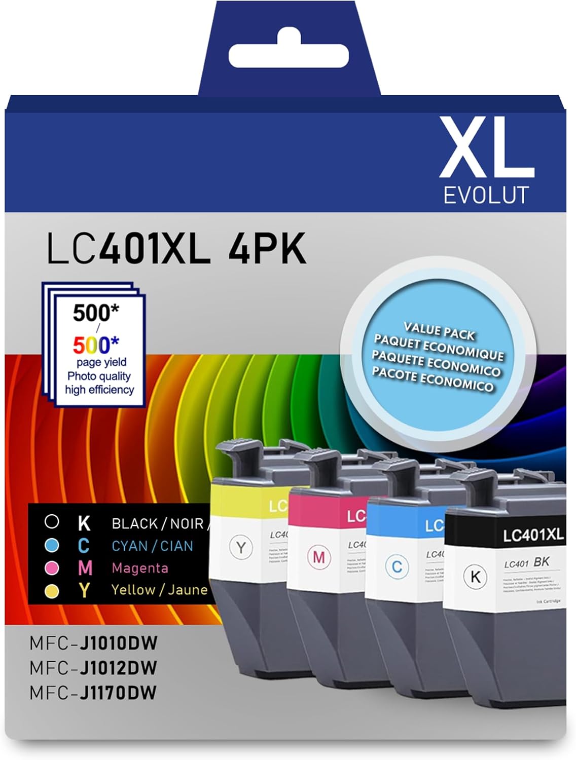 LC401XL LC401 – Cartuchos de tinta de alto rendimiento (negro cian magenta amarillo, paquete de 4)  Reemplazo de tinta compatible con Eout LC401 XL