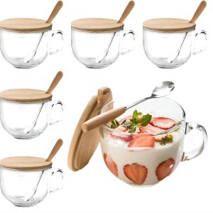 6 juegos de tazas de café de vidrio grandes de otoño de 16 onzas con tapas, tazas de café transparentes y cucharas de acero inoxidable, tazas de 6 juegos de tazas de café de vidrio grandes de otoño de 16 onzas con tapas, tazas de café transparentes y cucharas de acero inoxidable, tazas de