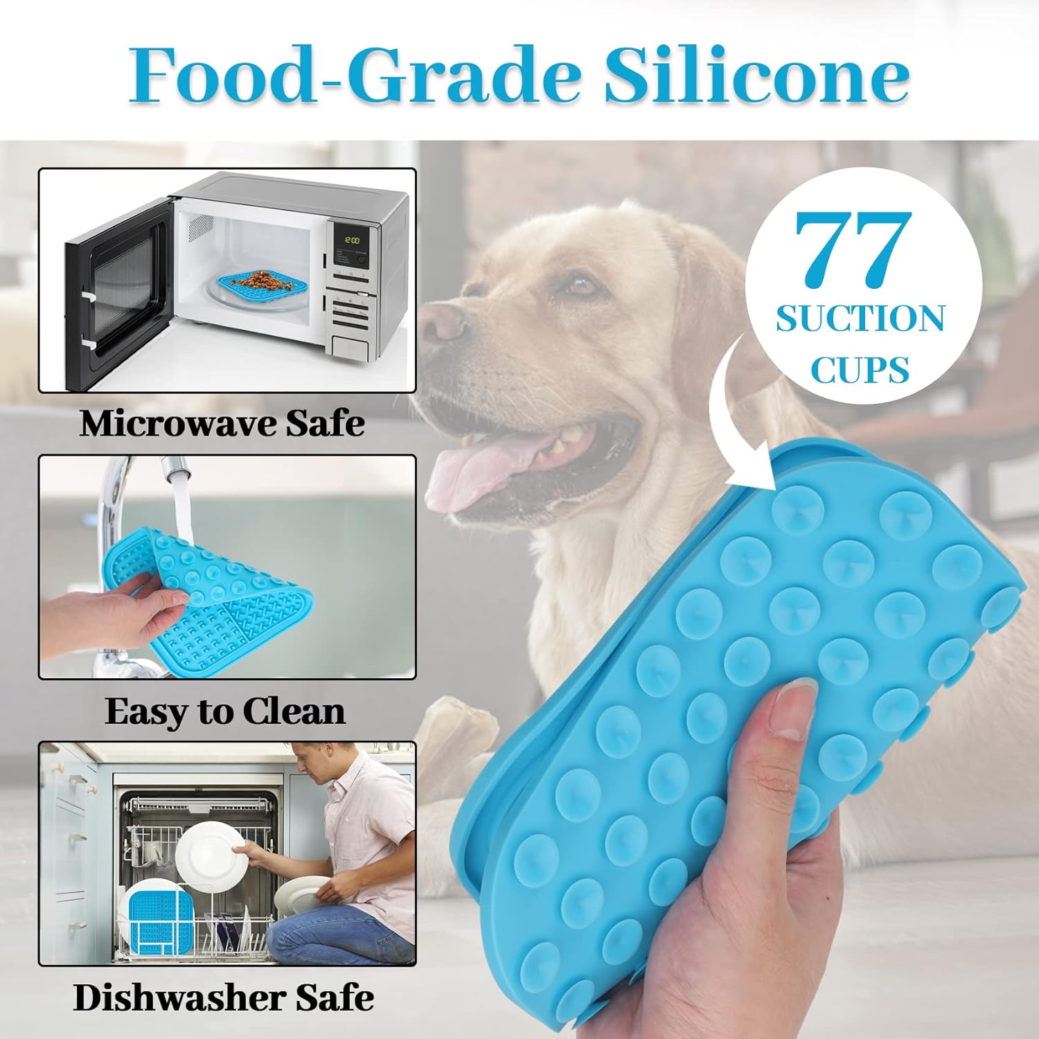Tapete para lamer perros y gatos, paquete de 4 unidades, almohadilla para lamer mantequilla de maní para perros con fuertes ventosas para calmar,