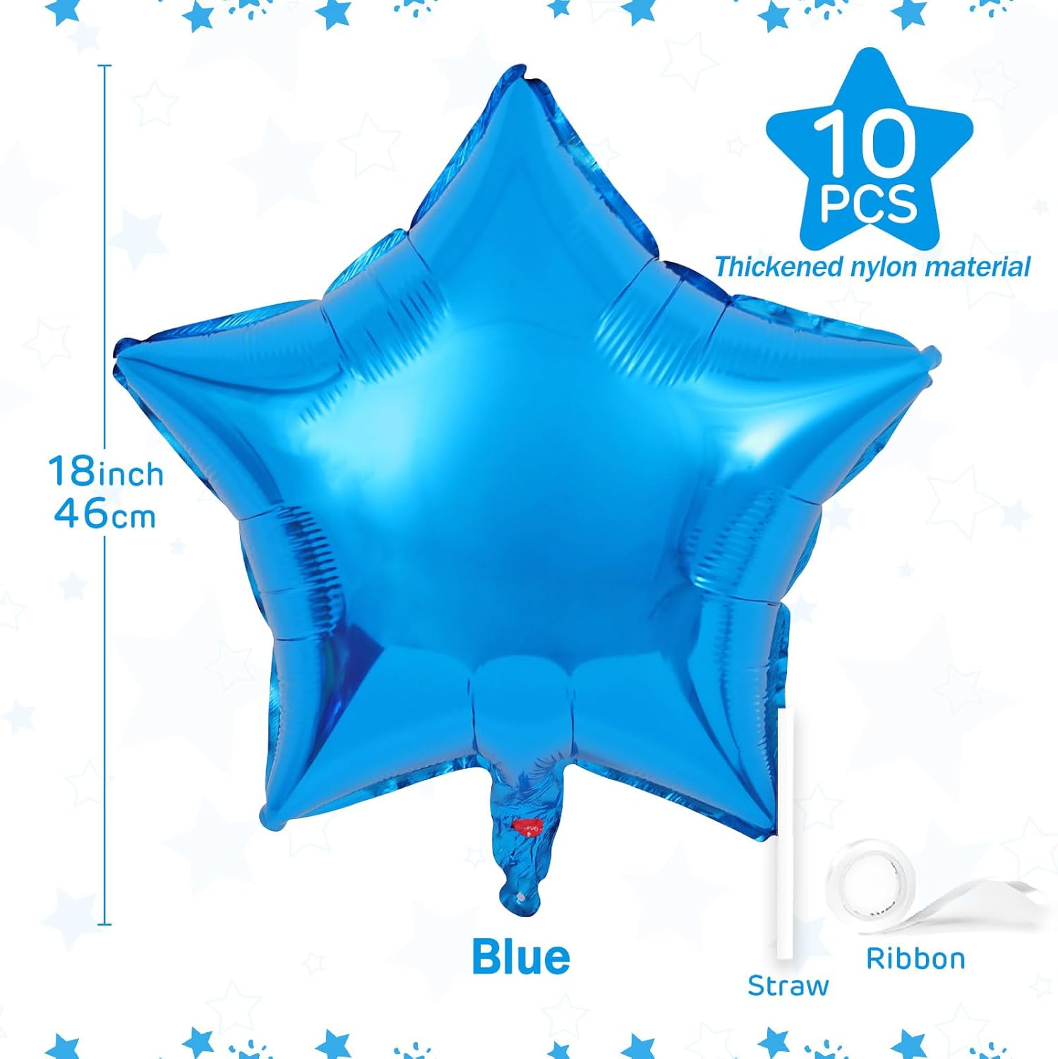 Globos de estrella azul de 18 pulgadas, 10 unidades de globos metálicos de aluminio de helio de Mylar en forma de estrella azul para decoraciones de