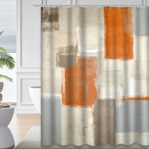 GALMAXS7 Cortina de ducha gris naranja, cortina de ducha de arte abstracto para baño con 12 ganchos, diseño decorativo, impermeable, decoración de GALMAXS7 Cortina de ducha gris naranja, cortina de ducha de arte abstracto para baño con 12 ganchos, diseño decorativo, impermeable, decoración de