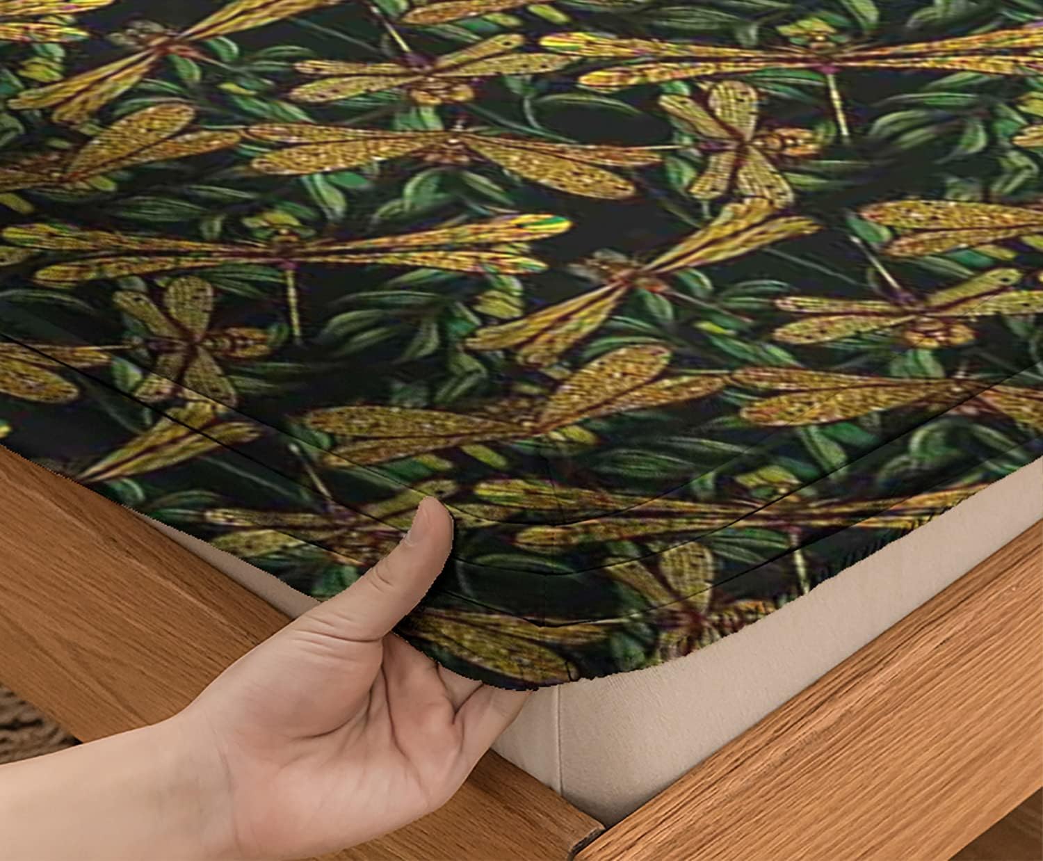 Juego de sábanas bajeras de tamaño matrimonial, diseño de ramas de olivo verde, juego de ropa de cama de 3 piezas con estampado decorativo, se