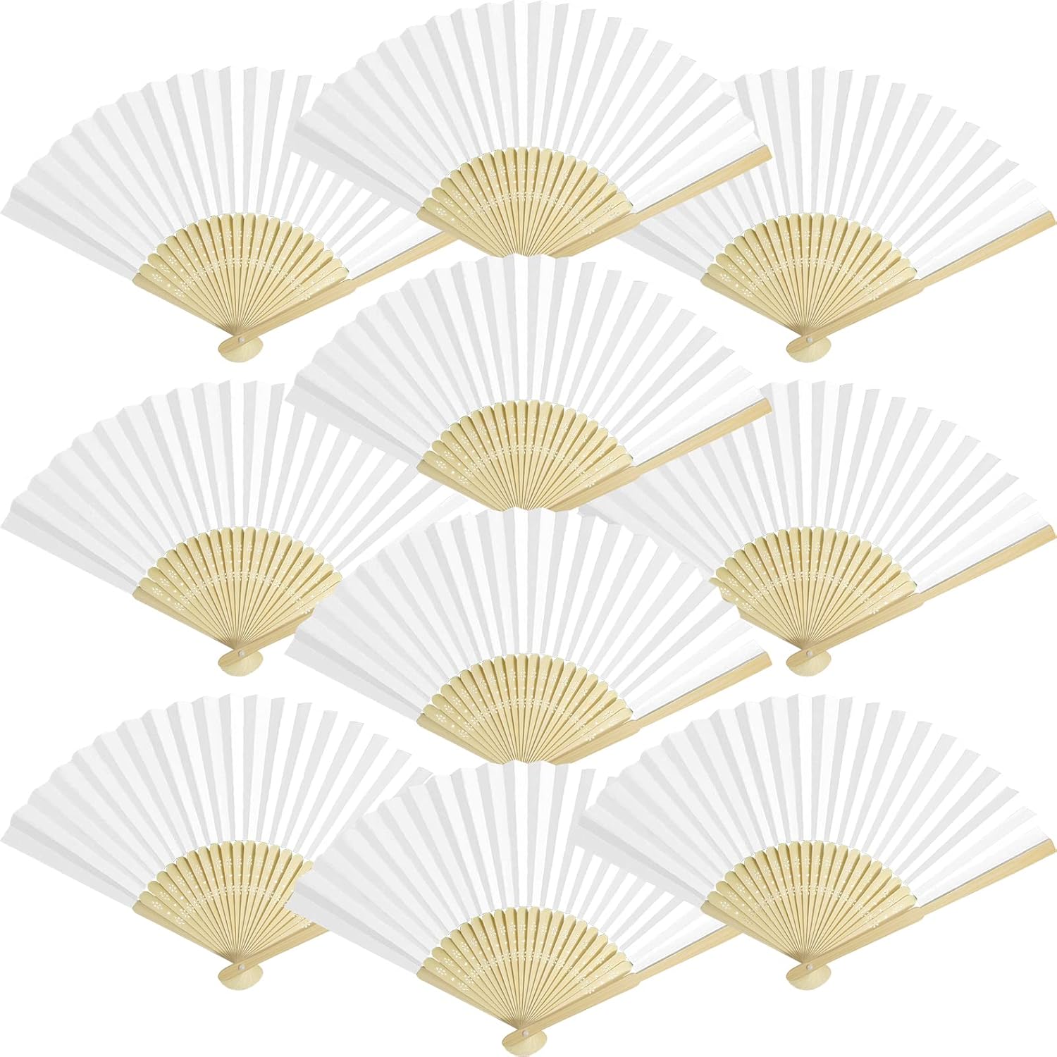 Paquete de 10 ventiladores plegables de bambú blanco, ventilador de mano, ventilador plegable de papel para fiesta de boda y decoración del hogar