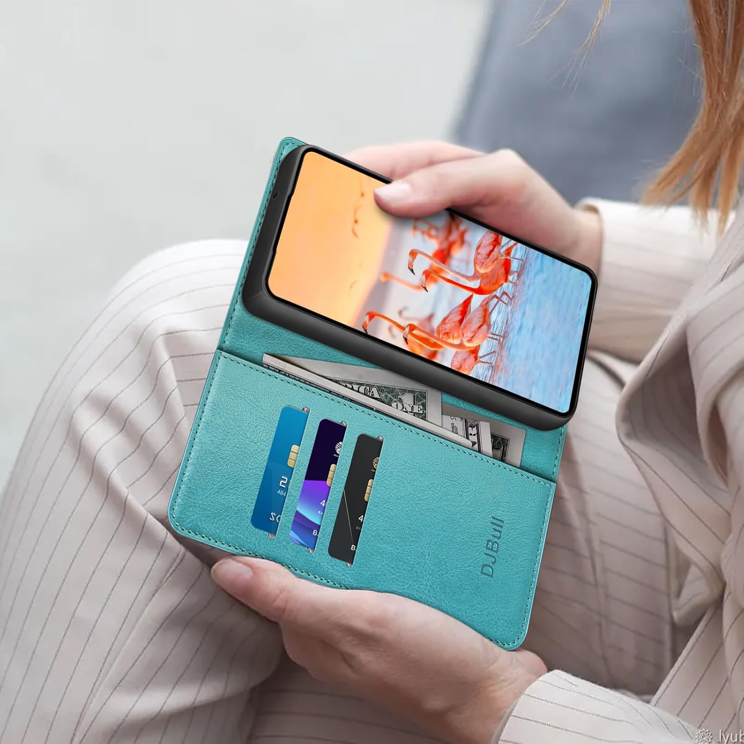 Funda tipo cartera desmontable 2 en 1 para Samsung Galaxy A14 5G con tarjetero de crédito con bloqueo RFID, funda protectora de piel sintética con