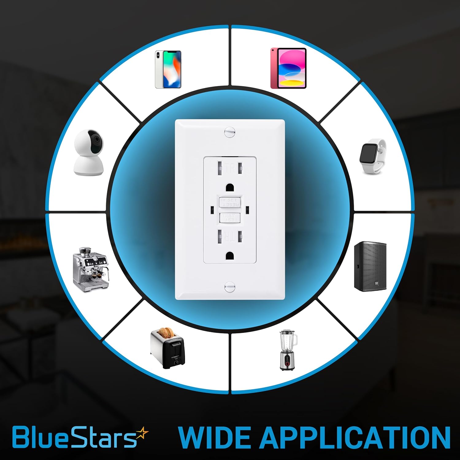BlueStars Paquete de 2 cargadores de pared eléctricos GFCI 15A125VAC, carga de alta velocidad con obturador resistente a manipulaciones para uso