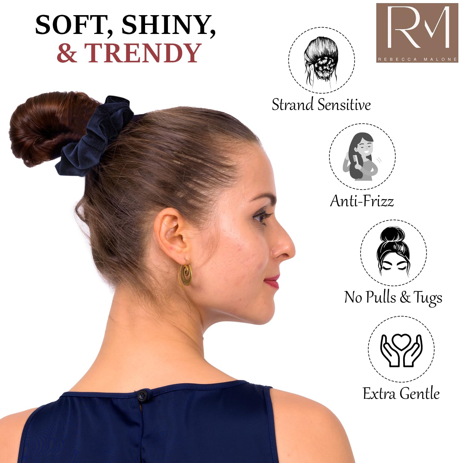 Rebecca Malone Coleteros de terciopelo para el cabello  Lujosas cuerdas suaves para cola de caballo, accesorios para el cabello para un peinado